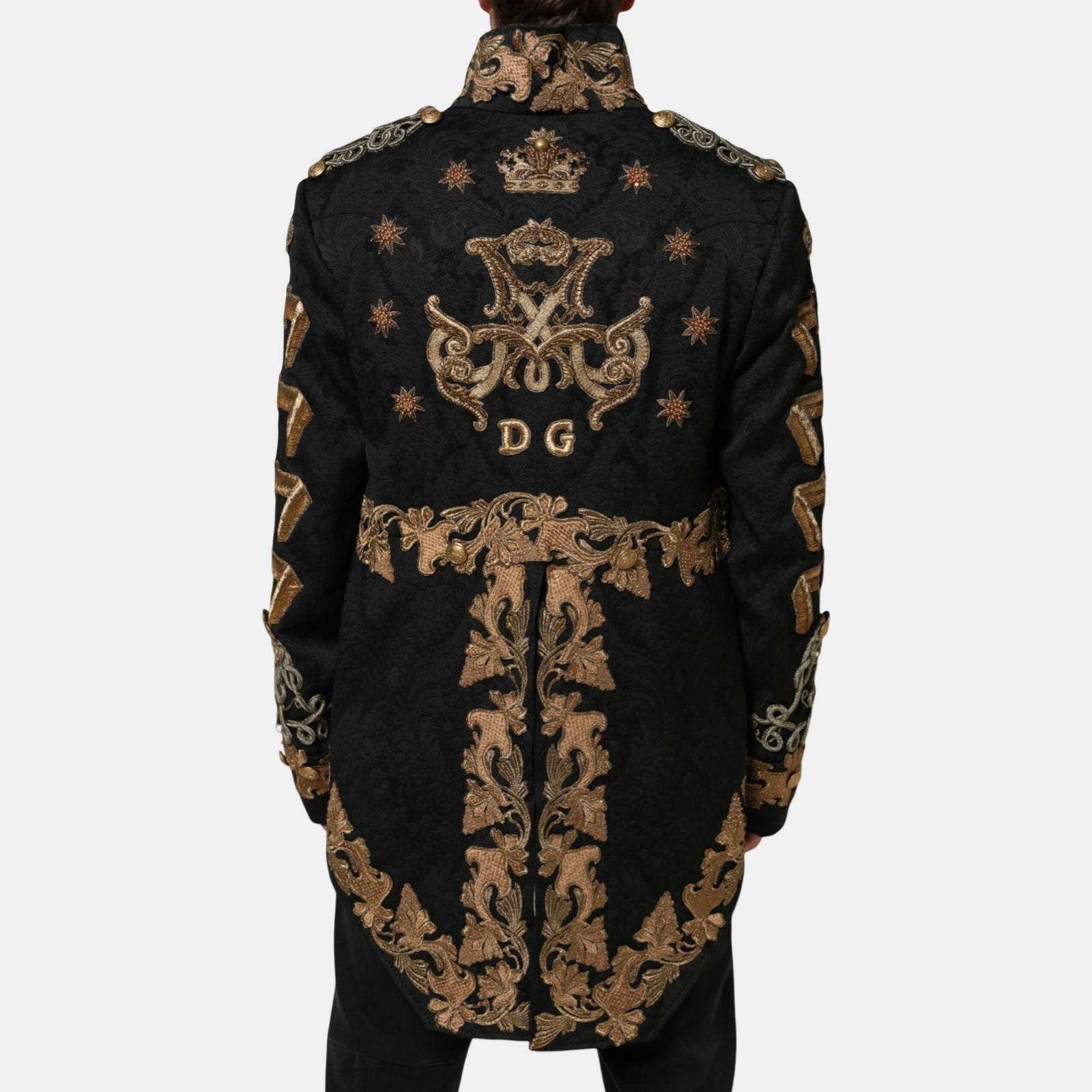 Dolce & Gabbana Black Brocade Embroidery Men Blazer Jacket Back View