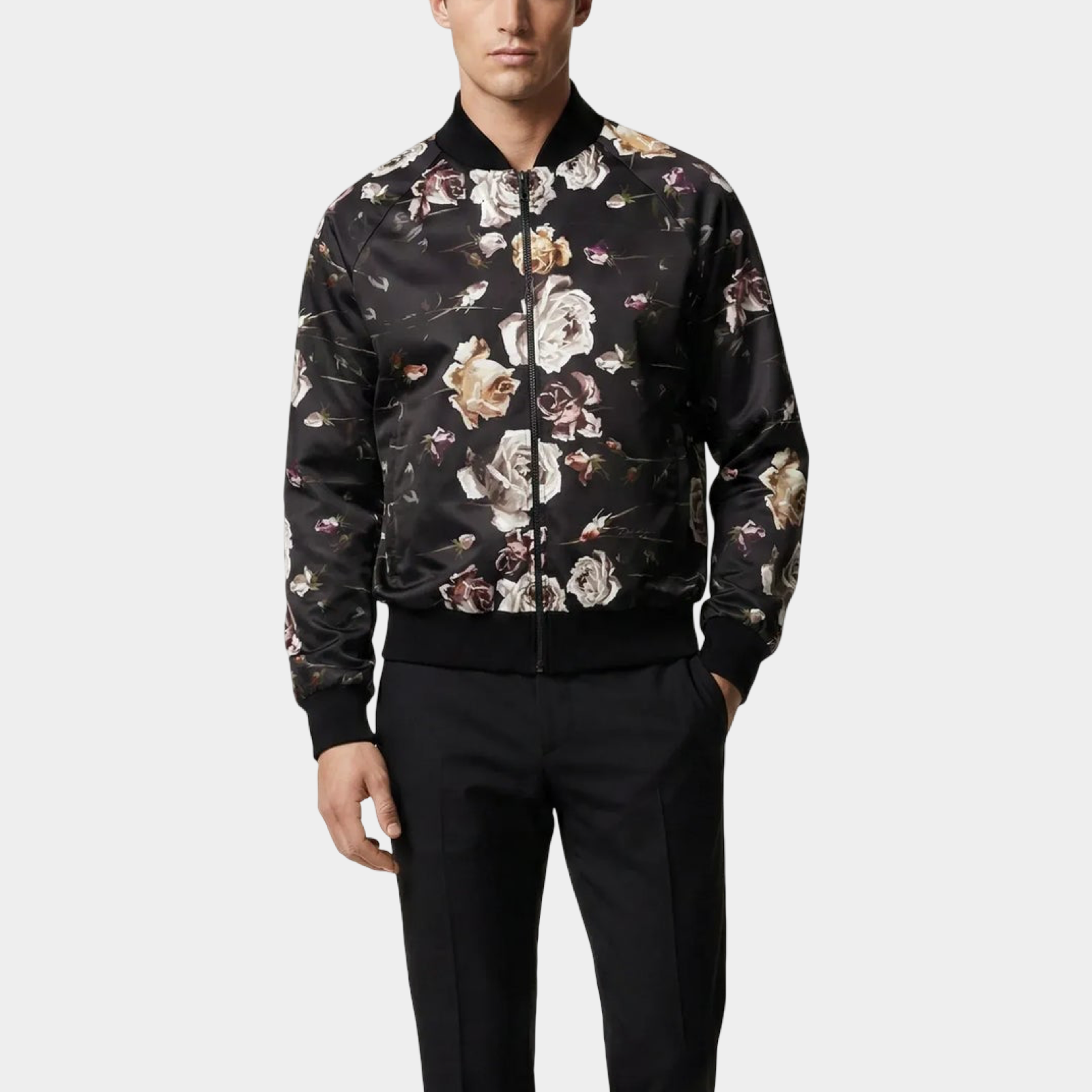 Dolce & Gabbana Rose Motif Bomber Jacket Front View