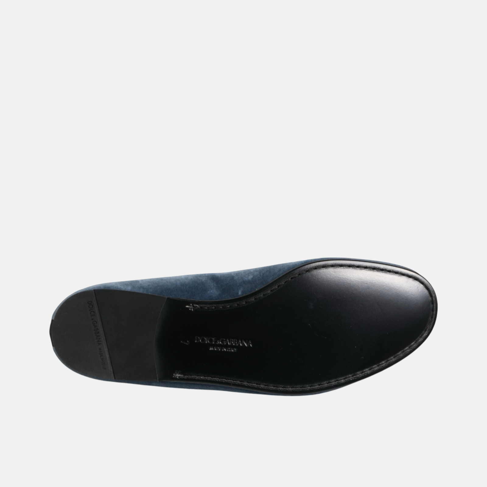 Мъжки сини кадифени мокасини Dolce & Gabbana Blue Velvet DG Logo Men Loafers Insole View