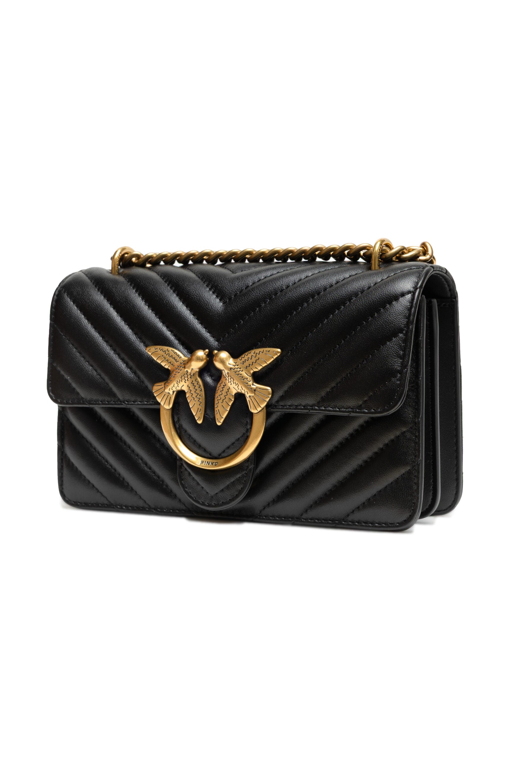 Дамска чанта Women’s shoulder bag PINKO Love One Mini Chevron 100074 A0GK Z99Q Black angled view