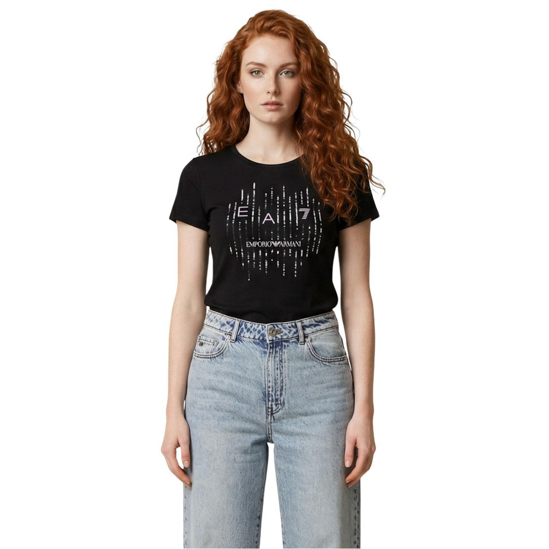 Дамска черна тениска EA7 Emporio Armani Women T-shirt 7W001097 AF10373 UC001 Front View