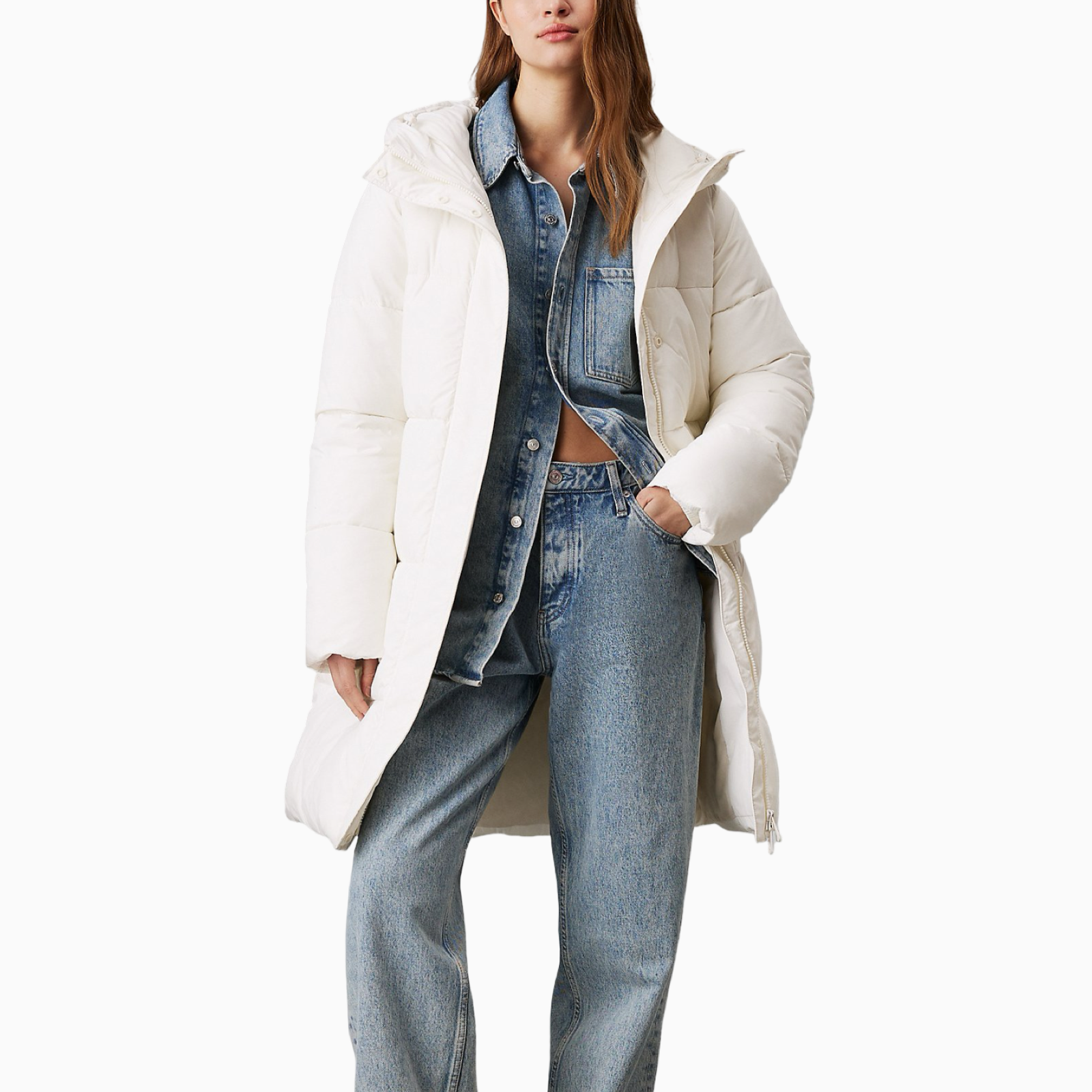 Дамско бяло пухено яке Calvin Klein Jeans Women Puffer Jacket J20J224122 YBI Front View