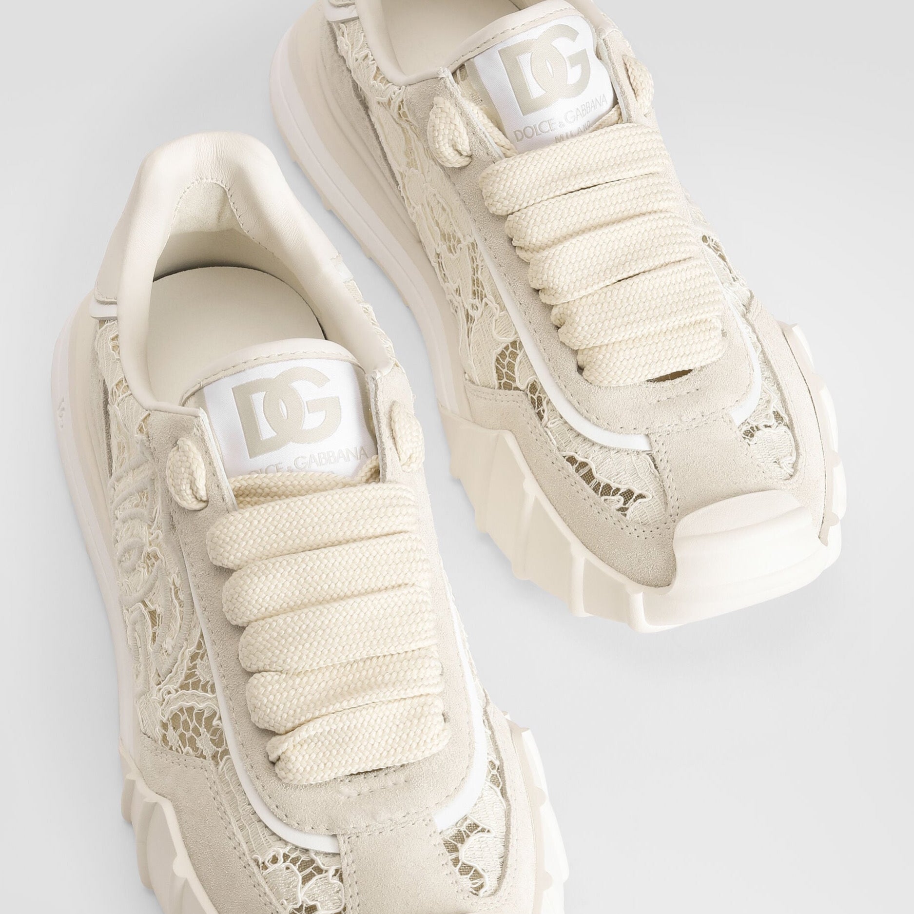Dolce & Gabbana Beige Calf Leather Bos Taurus Sneakers CK2487A3S648Z180 close-up