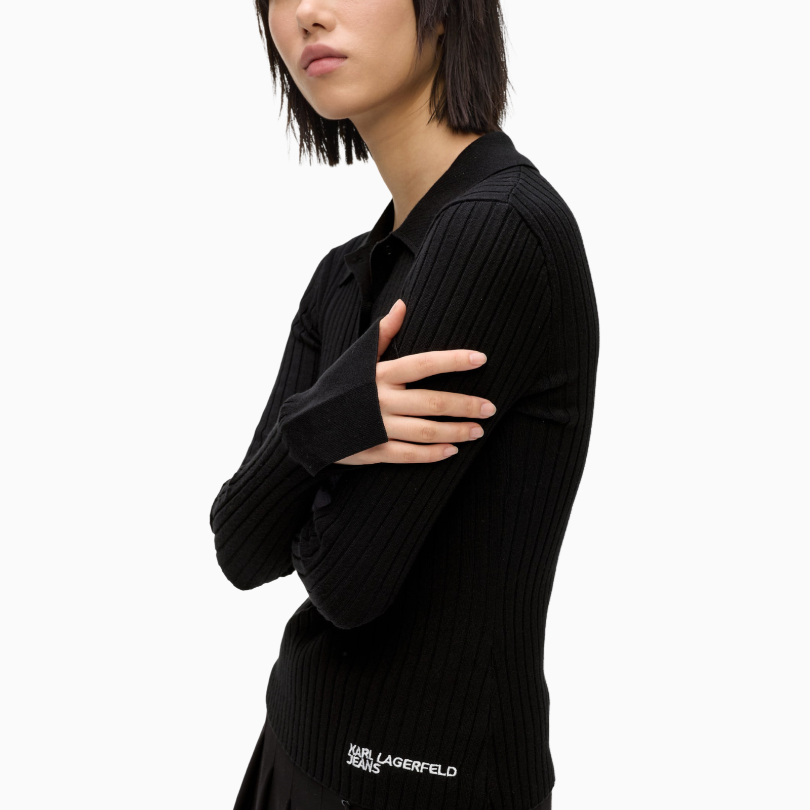 Дамска поло тениска Karl Lagerfeld Jeans Women Knitted Polo B1W18026 999 Side View