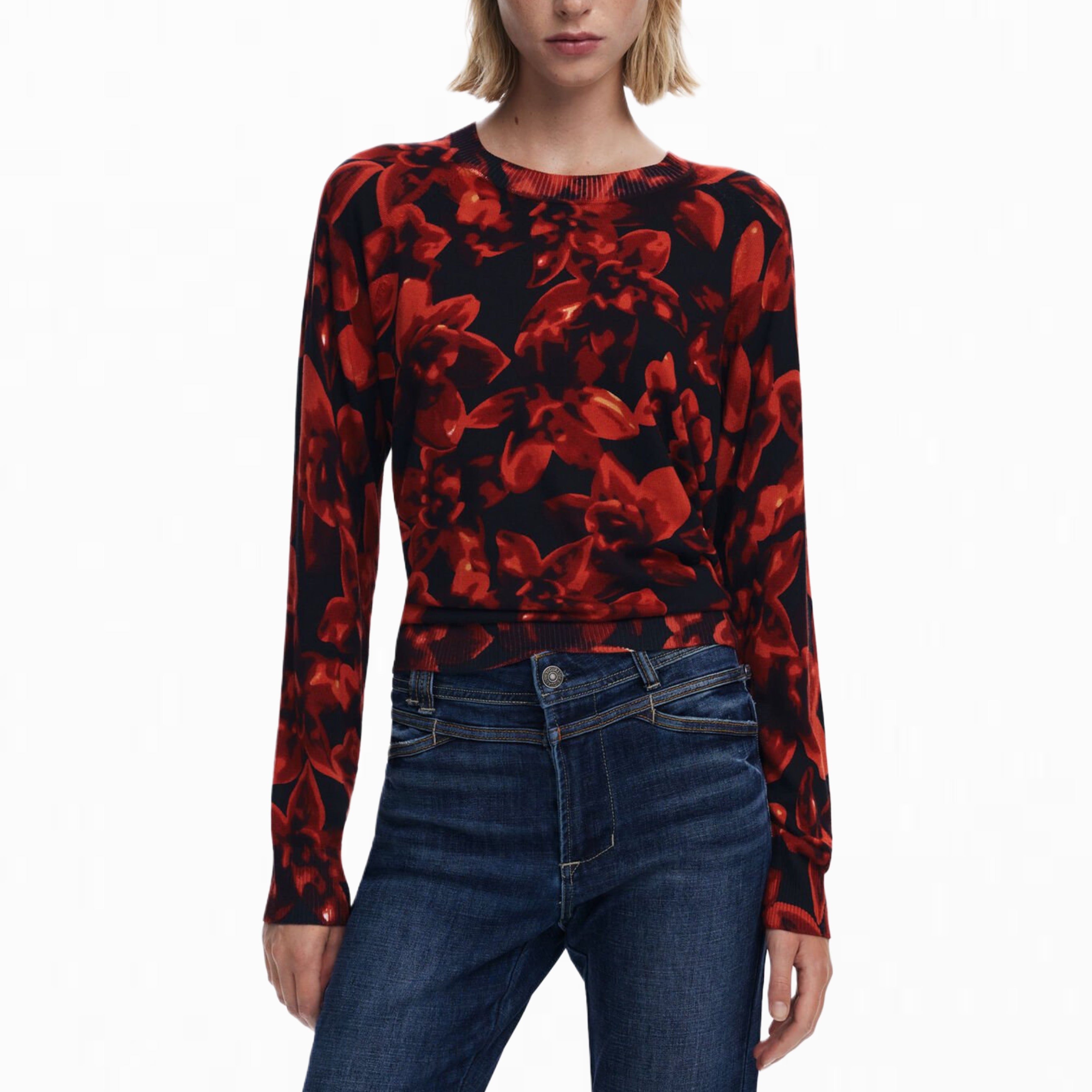 Дамски пуловер Women’s sweater Desigual 25WWJF162000 Red/Black front view