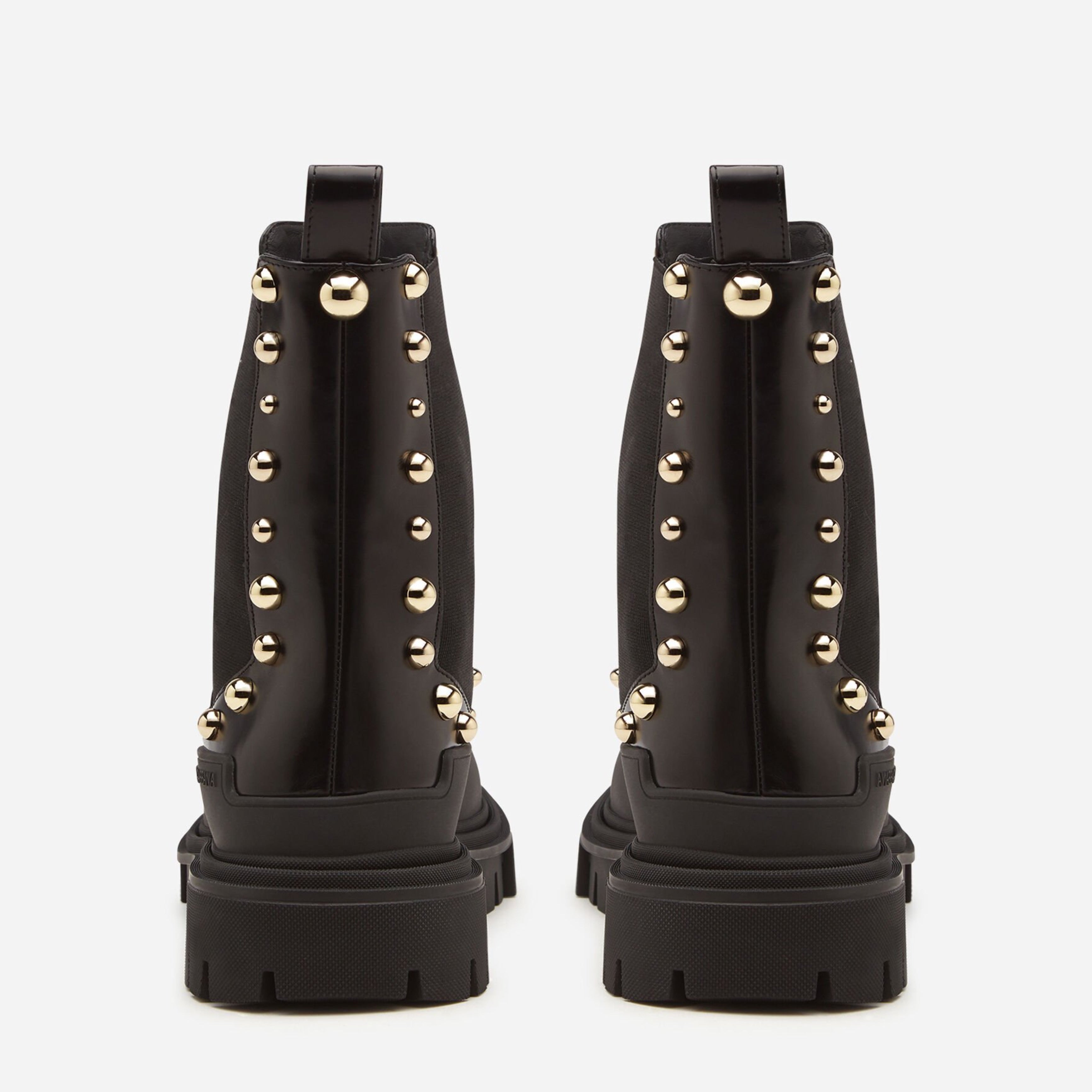 Дамски луксозни черни боти кубинки с капси от естествена кожа DOLCE & GABBANA Women’s Luxury Black Studded Combat Ankle Boots