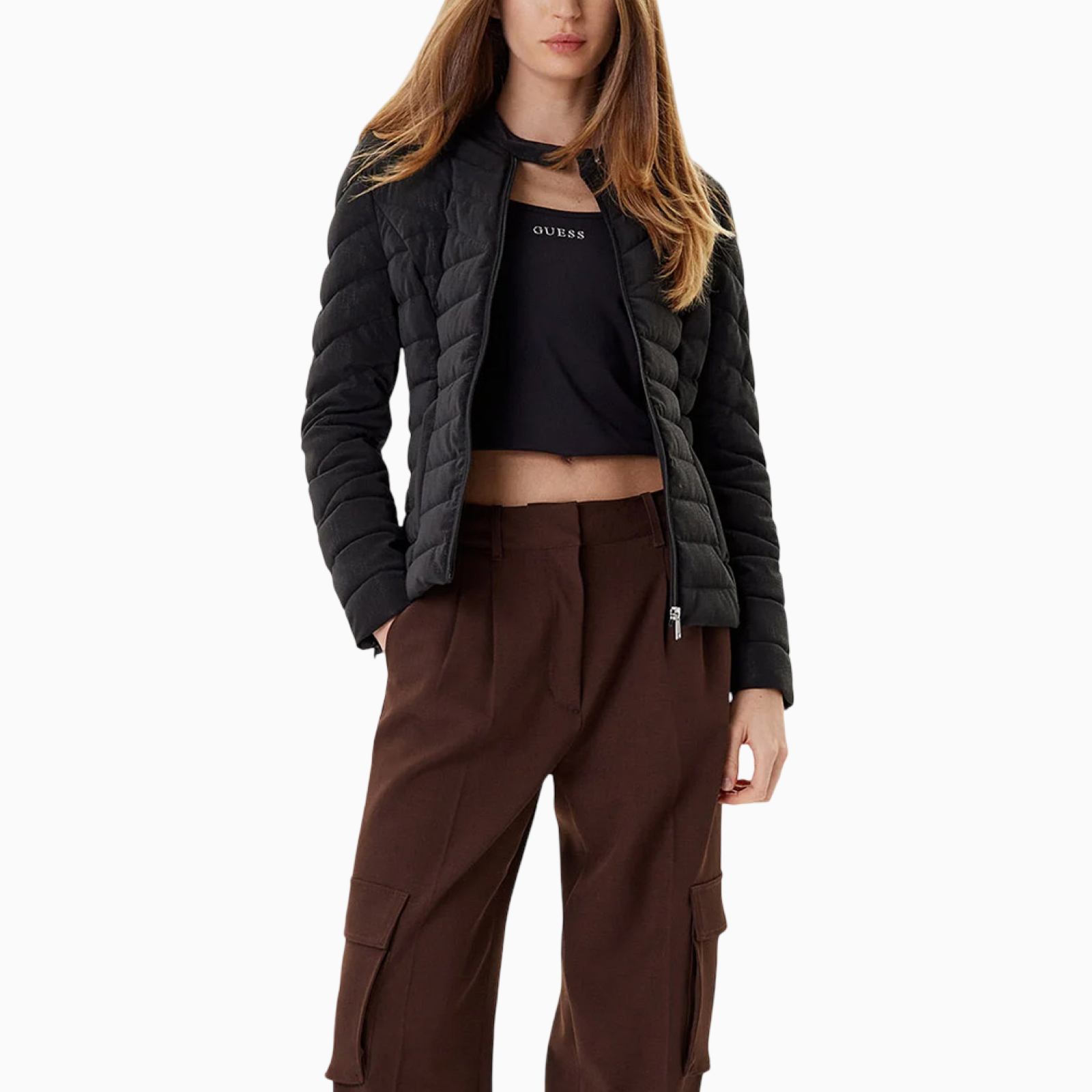 Дамско черно яке Guess Women Jacket W5YL13 WHDQ0 Front View