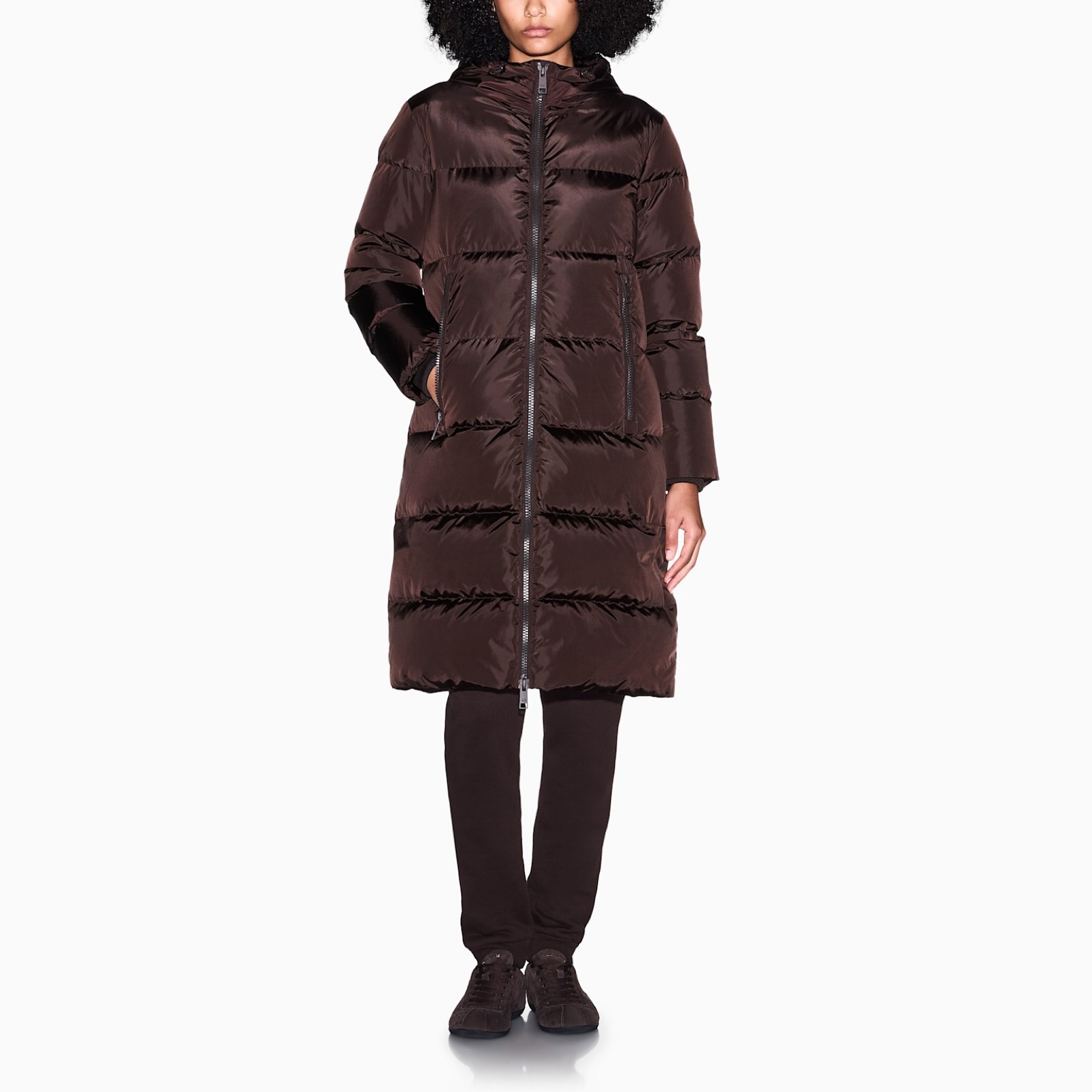 Дамско дълго кафяво яке Armani Exchange Women Long Puffer Jacket XW000251 AF12286 U6032 Front View
