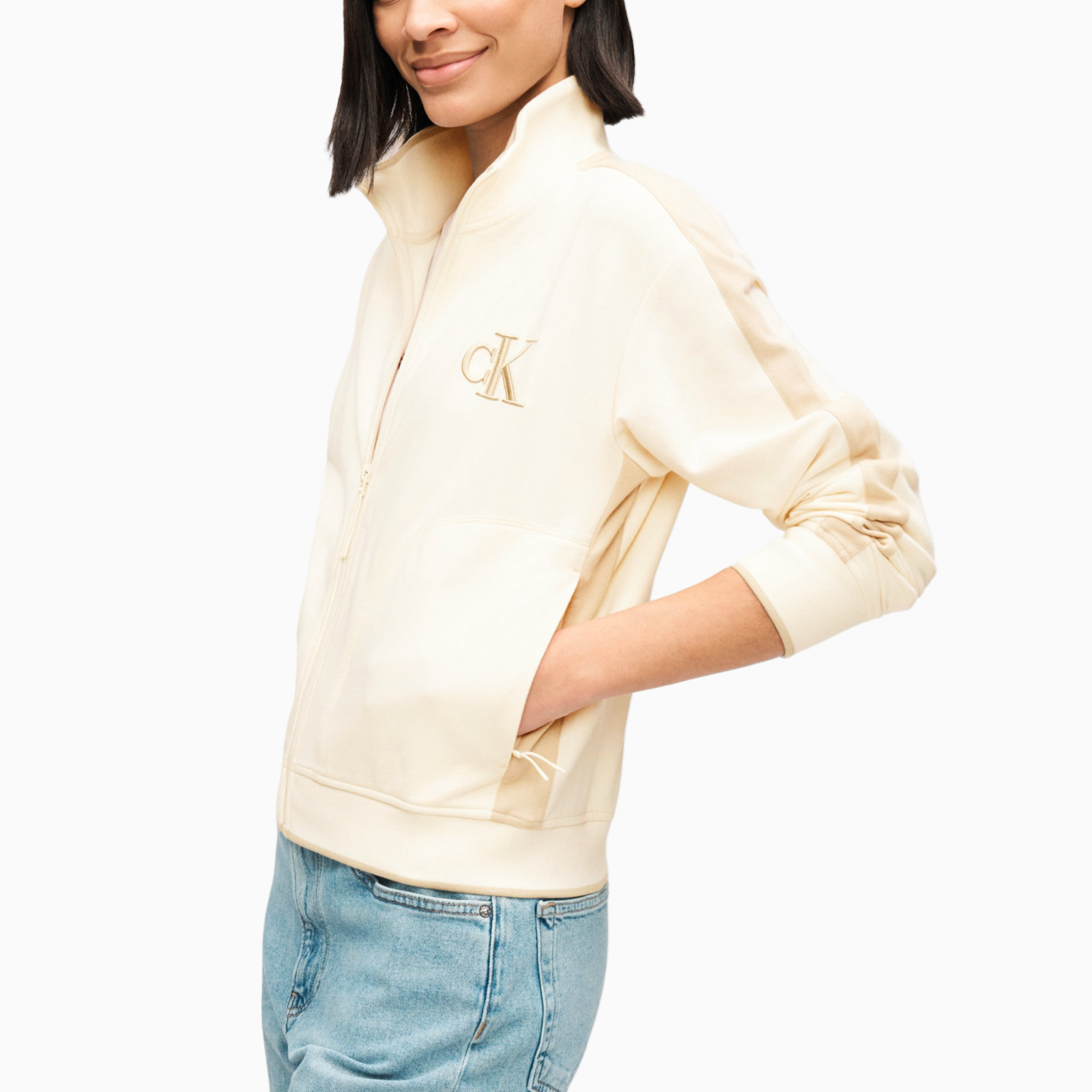 Дамски бежов суичър Calvin Klein Jeans Women Sweatshirt LV047E226G Side View