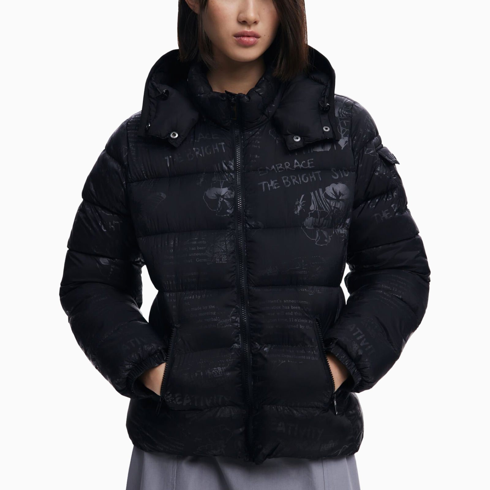 Дамско черно яке Desigual Women Jacket 24WWEWBM Front View