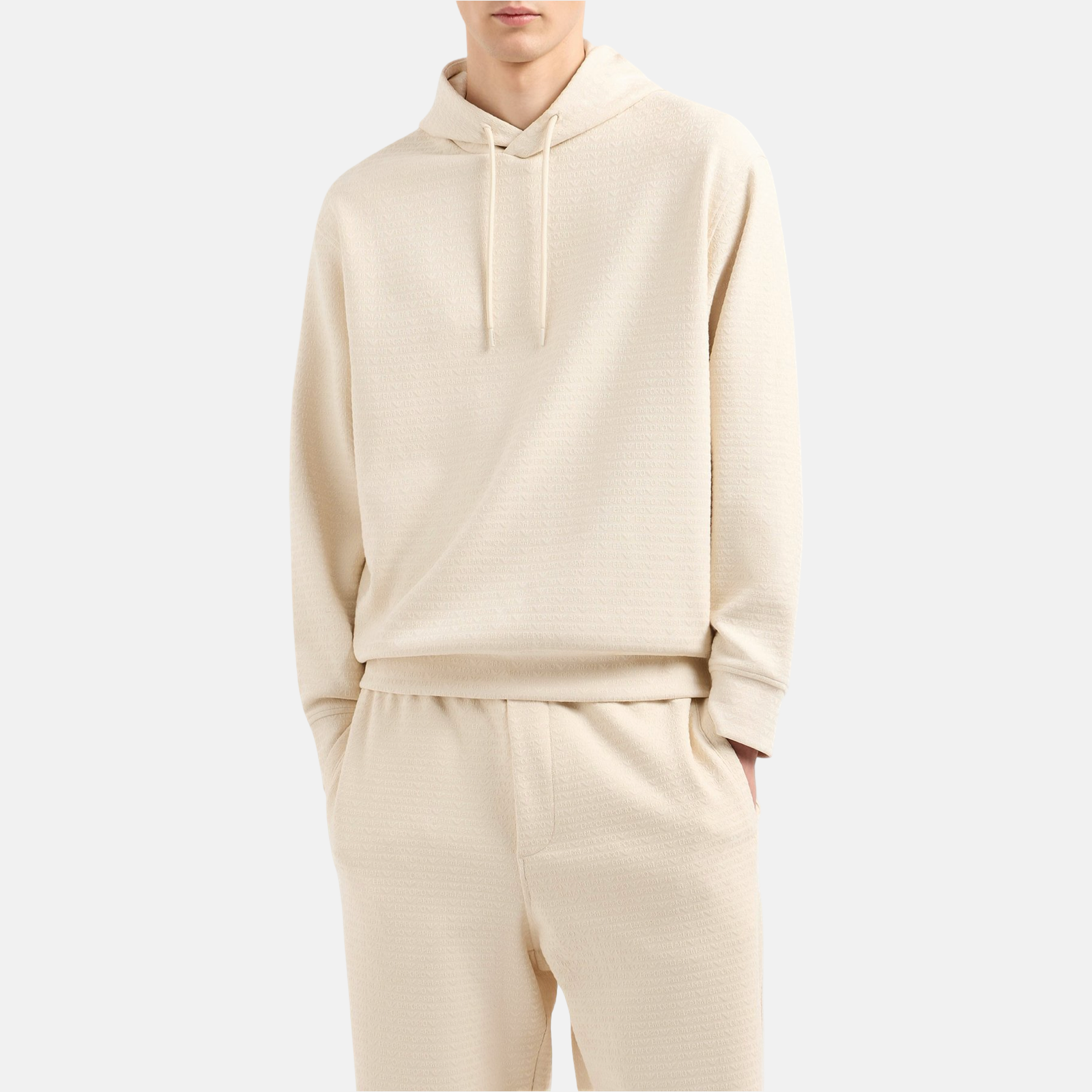 Мъжко екрю худи Emporio Armani Men Sweatshirt EM001007 AF13700 U1088 Front View