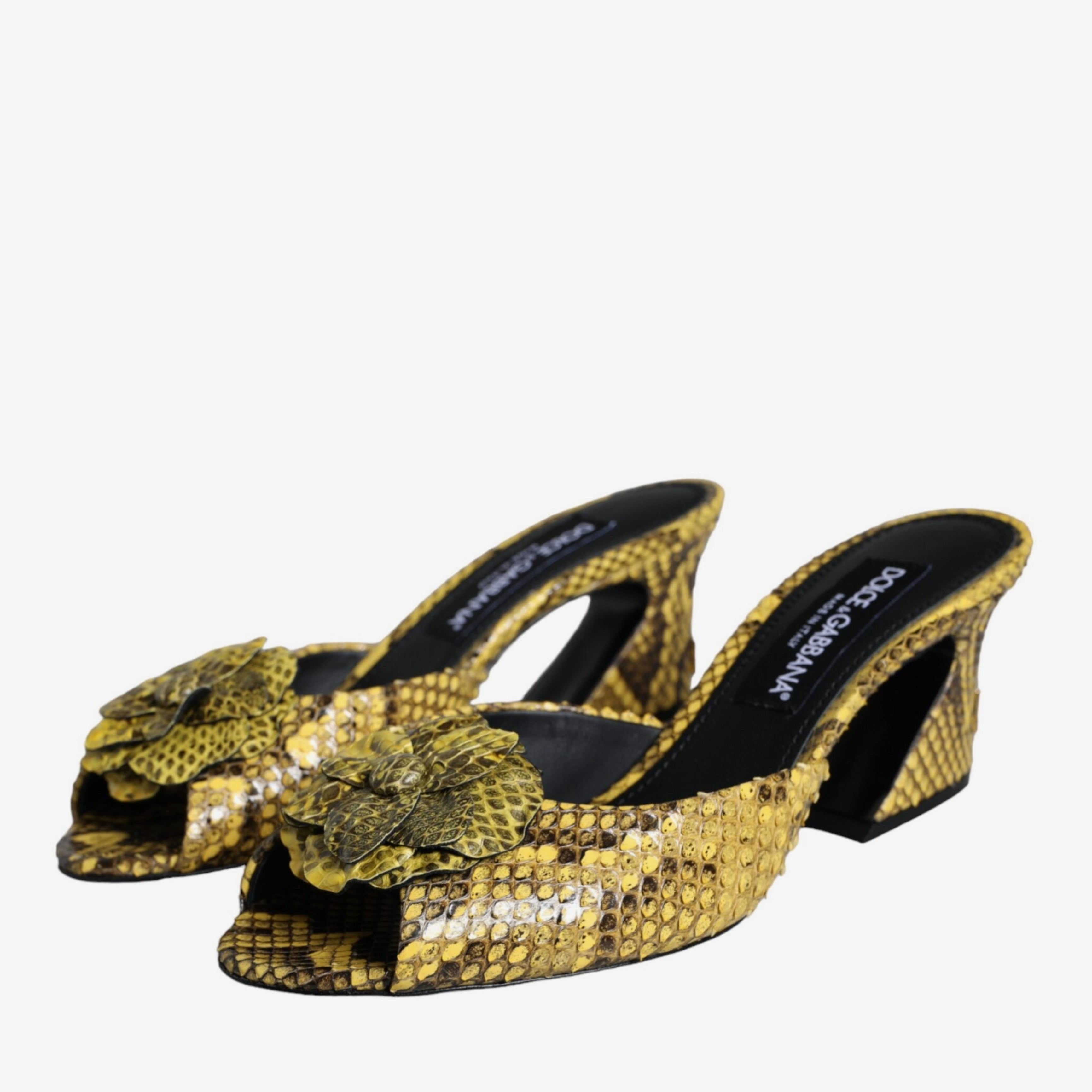 Дамски луксозни жълти чехли от питон DOLCE & GABBANA Women’s Luxury Yellow Python Heels Sandals
