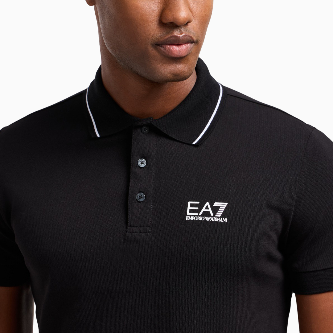 Мъжка поло тениска в черно Men’s polo EA7 Emporio Armani 8NPF16 PJVUZ 1200 Black front cropped view