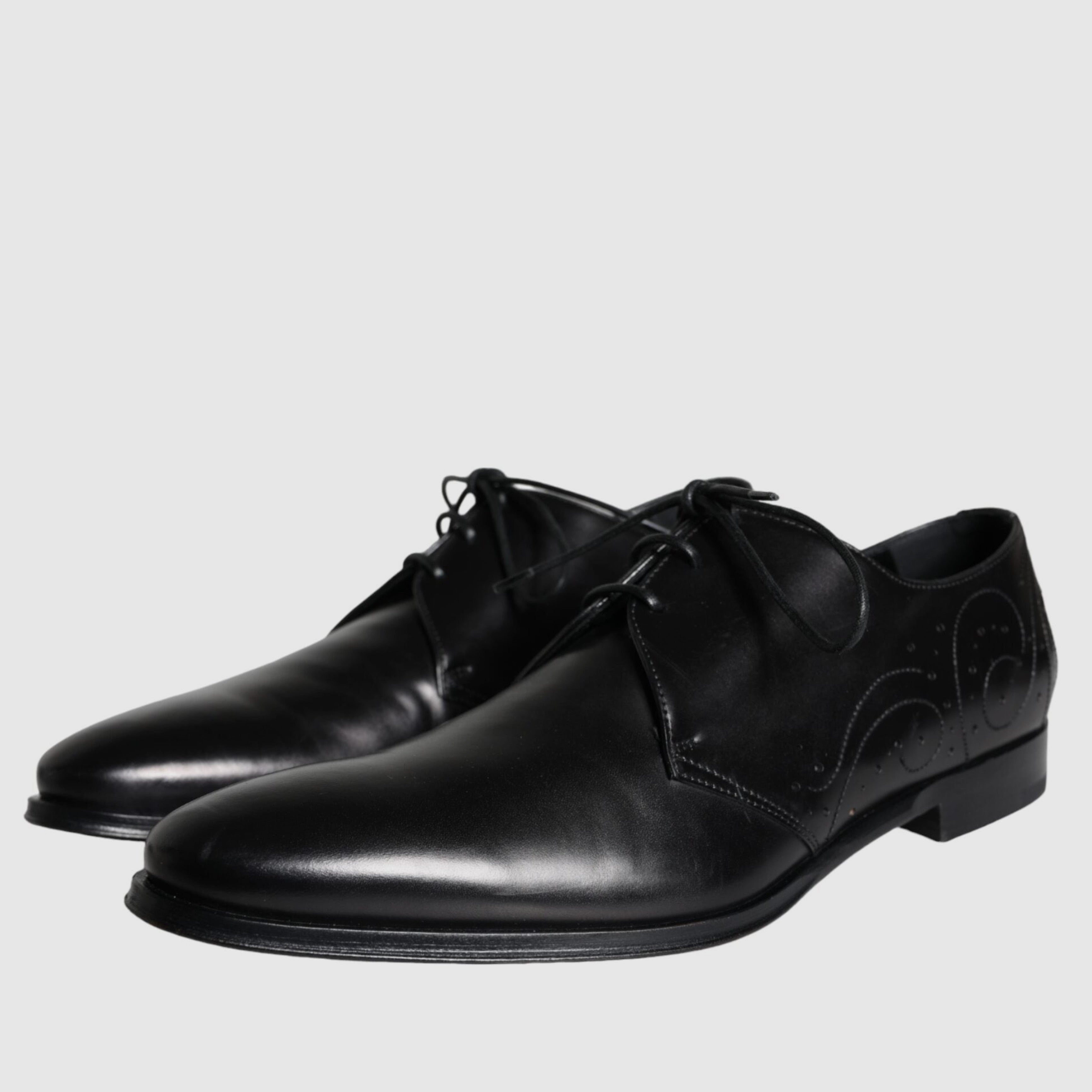 Dolce & Gabbana Black Calfskin Leather Derby Men Dress Shoes