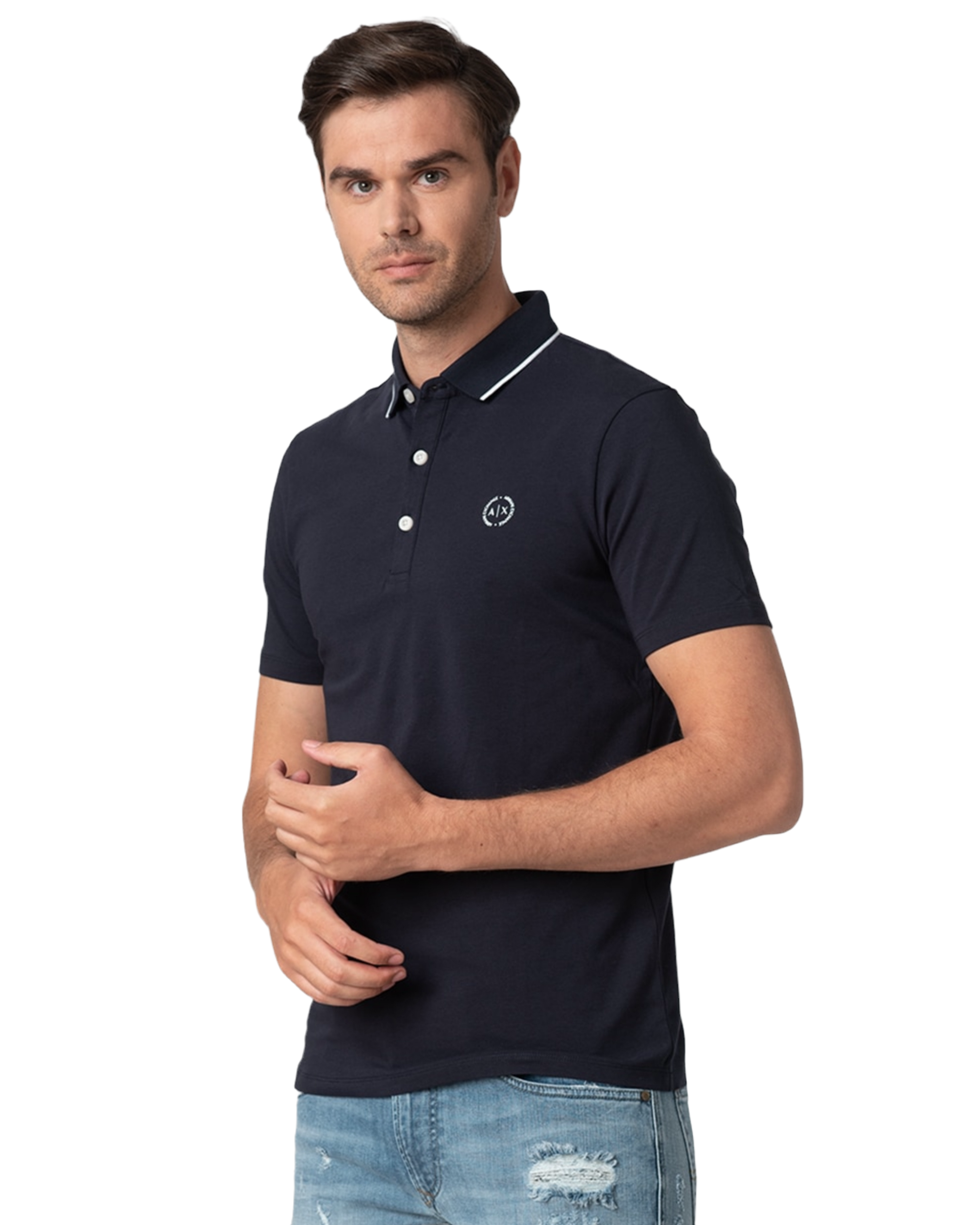 Мъжка тъмно синя поло тениска Armani Exchange 8NZF70 Z8M9Z нова колекция