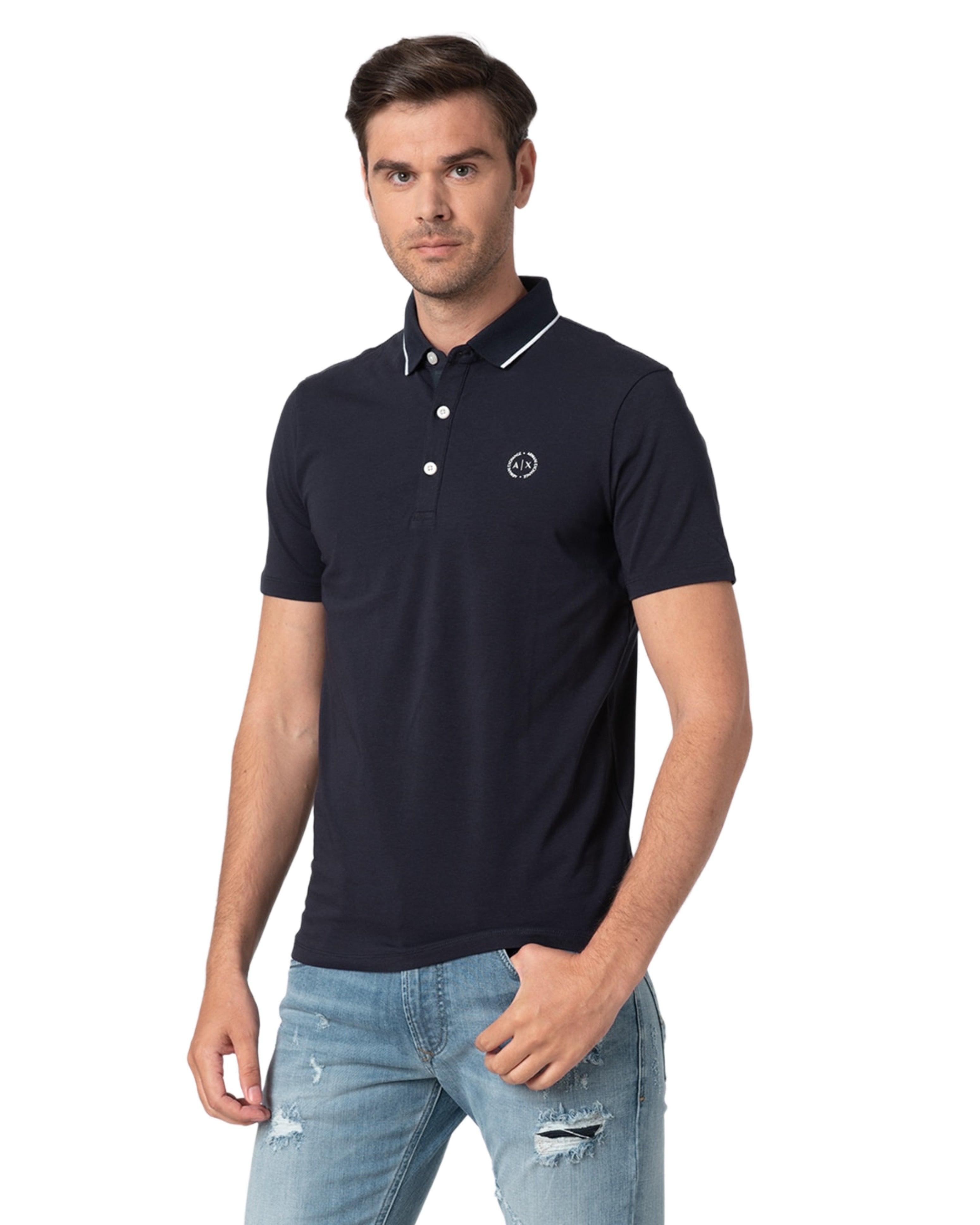 Мъжка тъмно синя поло тениска Armani Exchange 8NZF70 Z8M9Z нова колекция