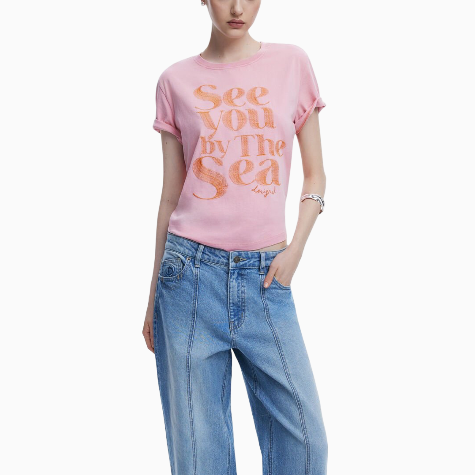 Дамска розова тениска Desigual 25WWTKX2 Front View