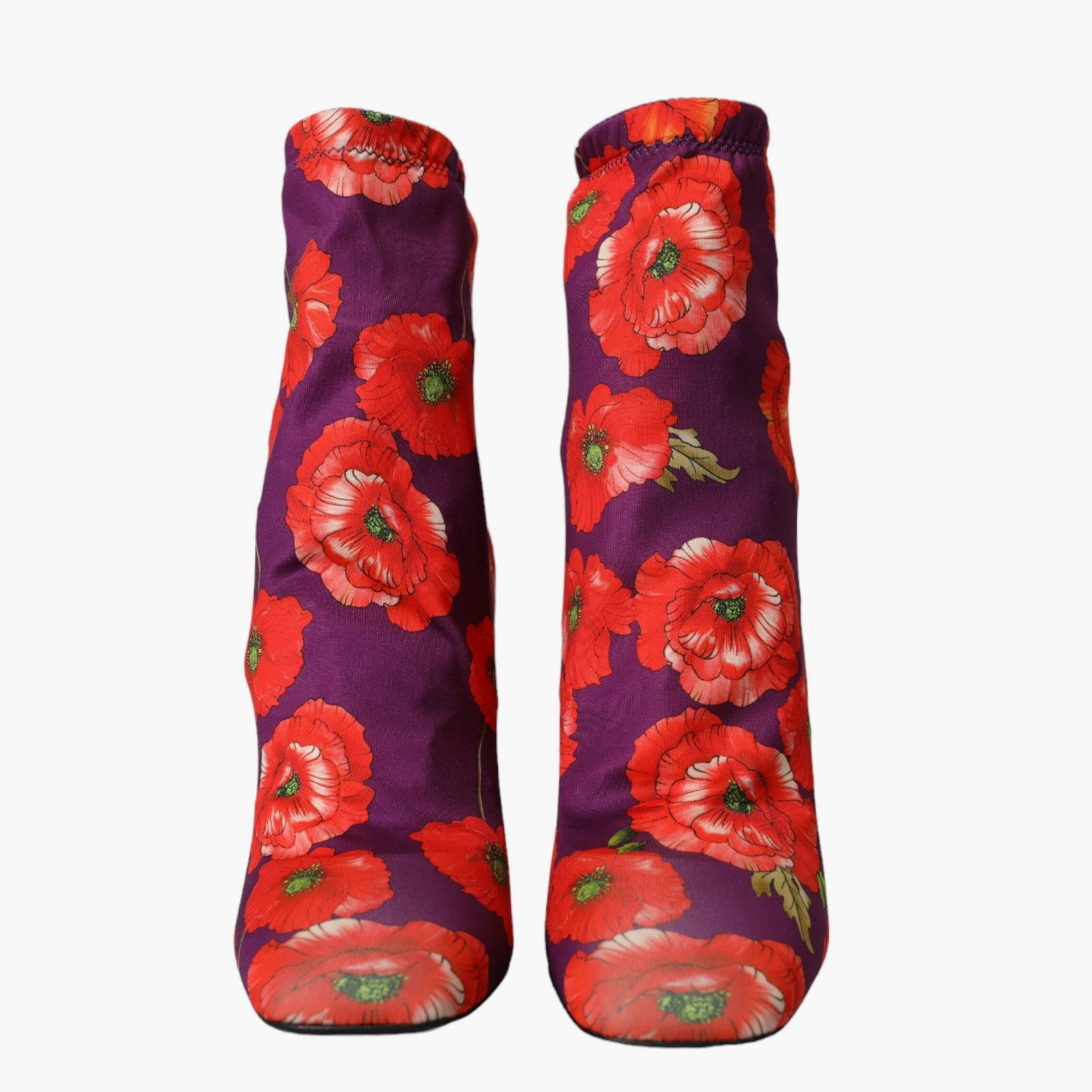 Dolce & Gabbana Purple Floral Jersey Stretch Ankle Boots