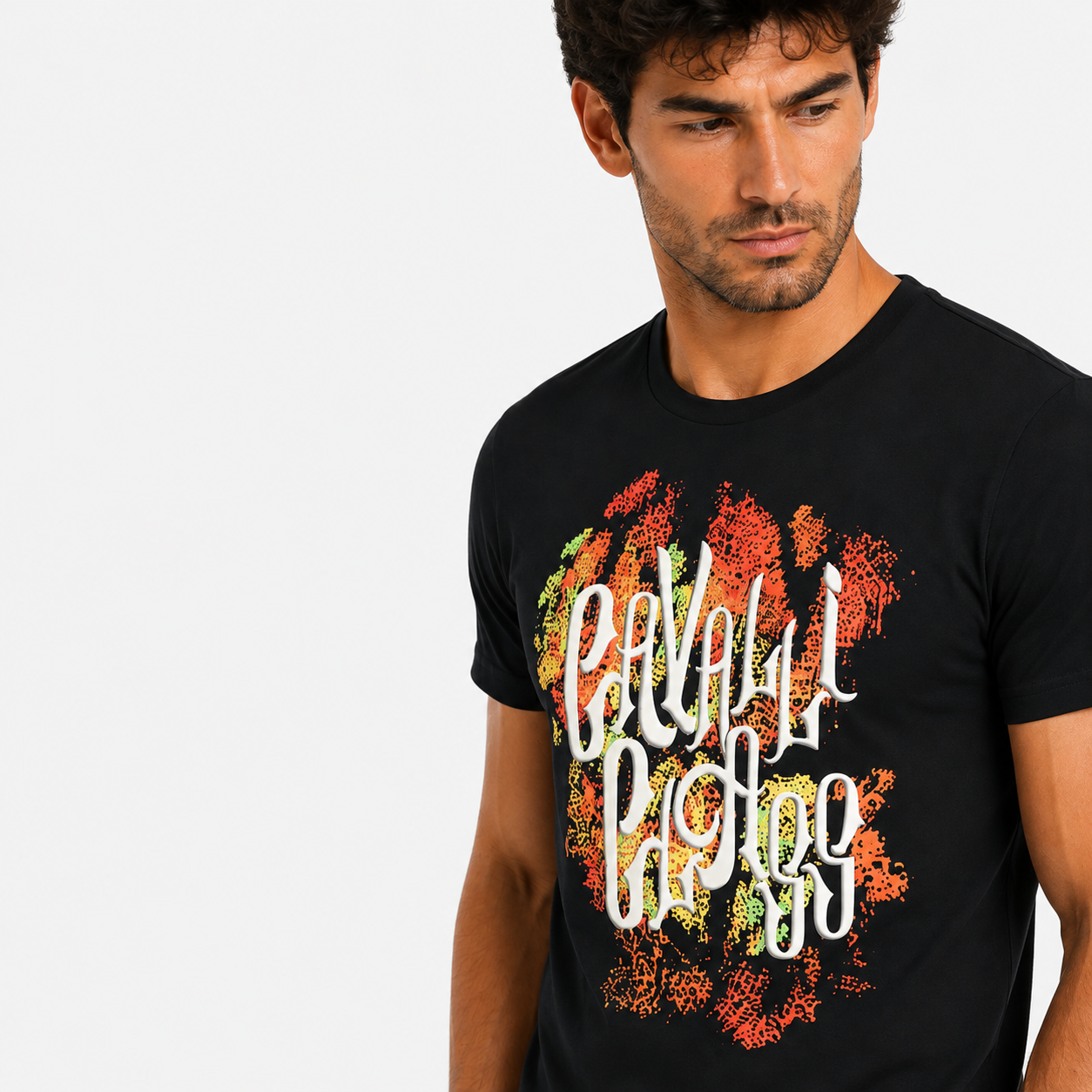 Мъжка черна тениска Cavalli Class Men T-shirt QXT61M JD060 05051 Close-Up