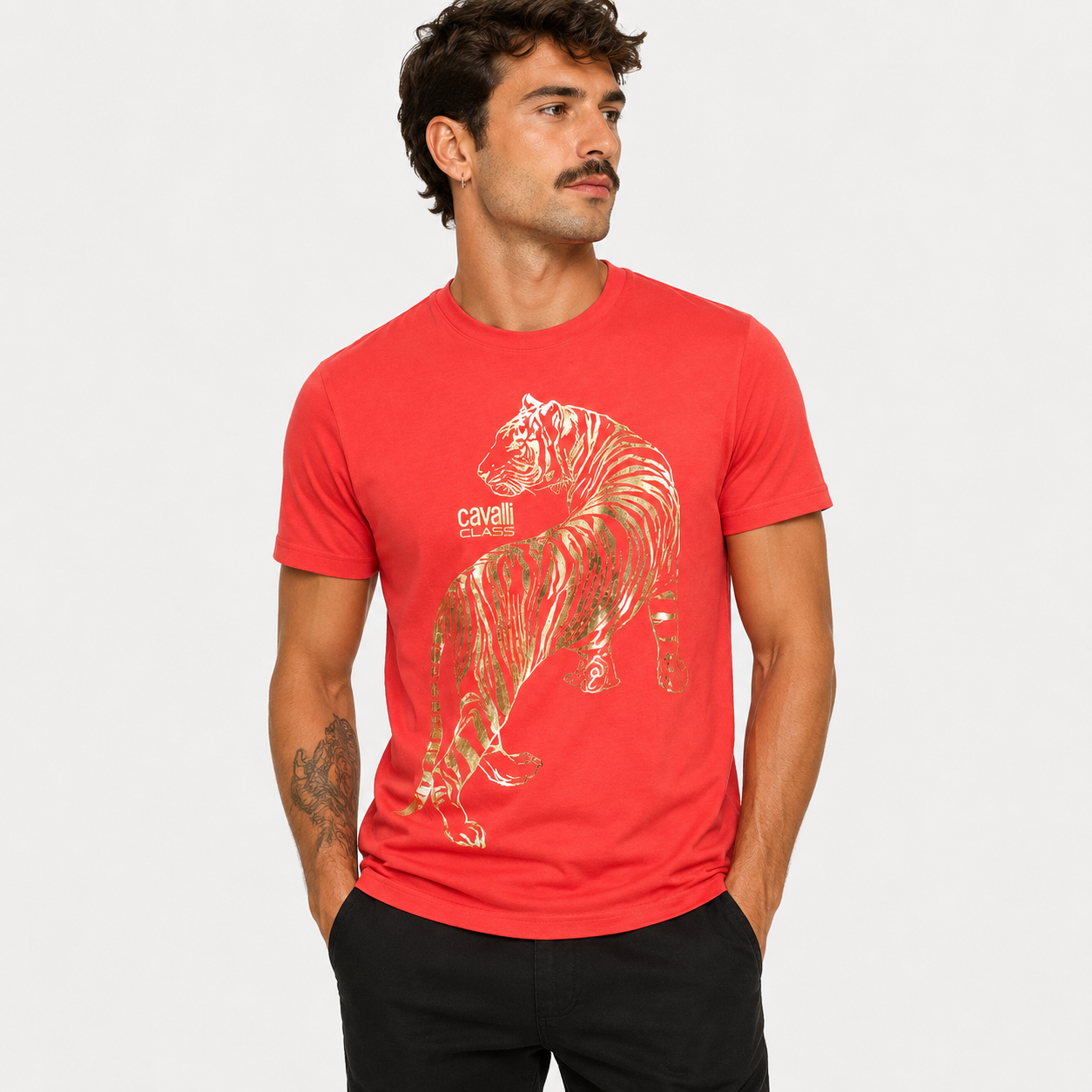 Мъжка червена тениска Cavalli Class Men T-shirt QXT62T JD060 02000 Front View