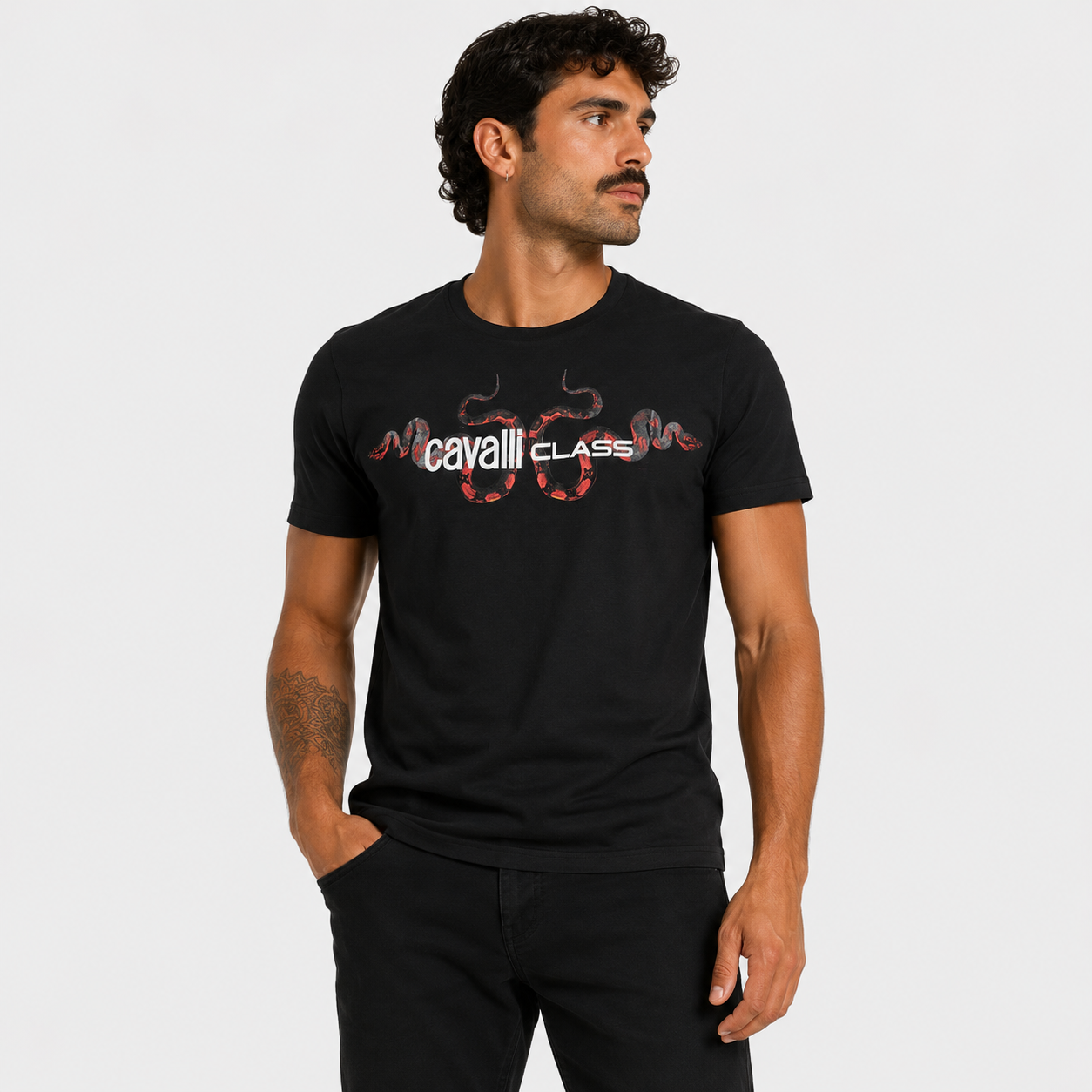 Мъжка черна тениска Cavalli Class Men T-shirt QXT63GJD060 05051 Front View