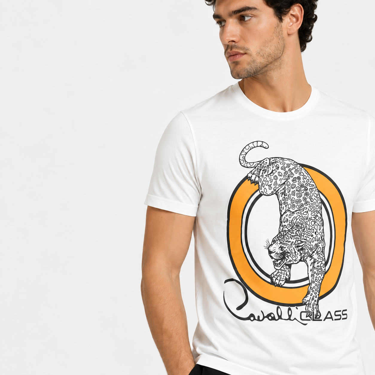 Мъжка бяла тениска Cavalli Class Men T-shirt RXT60EJD060 00053 Close-Up