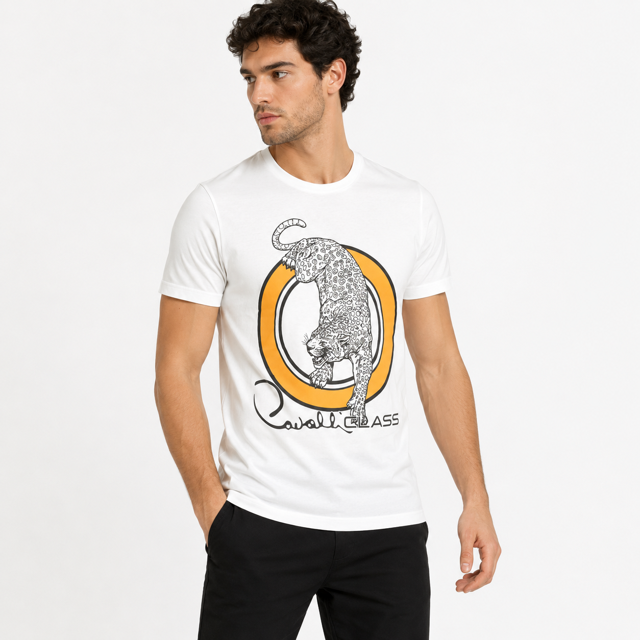 Мъжка бяла тениска Cavalli Class Men T-shirt RXT60EJD060 00053 Front View