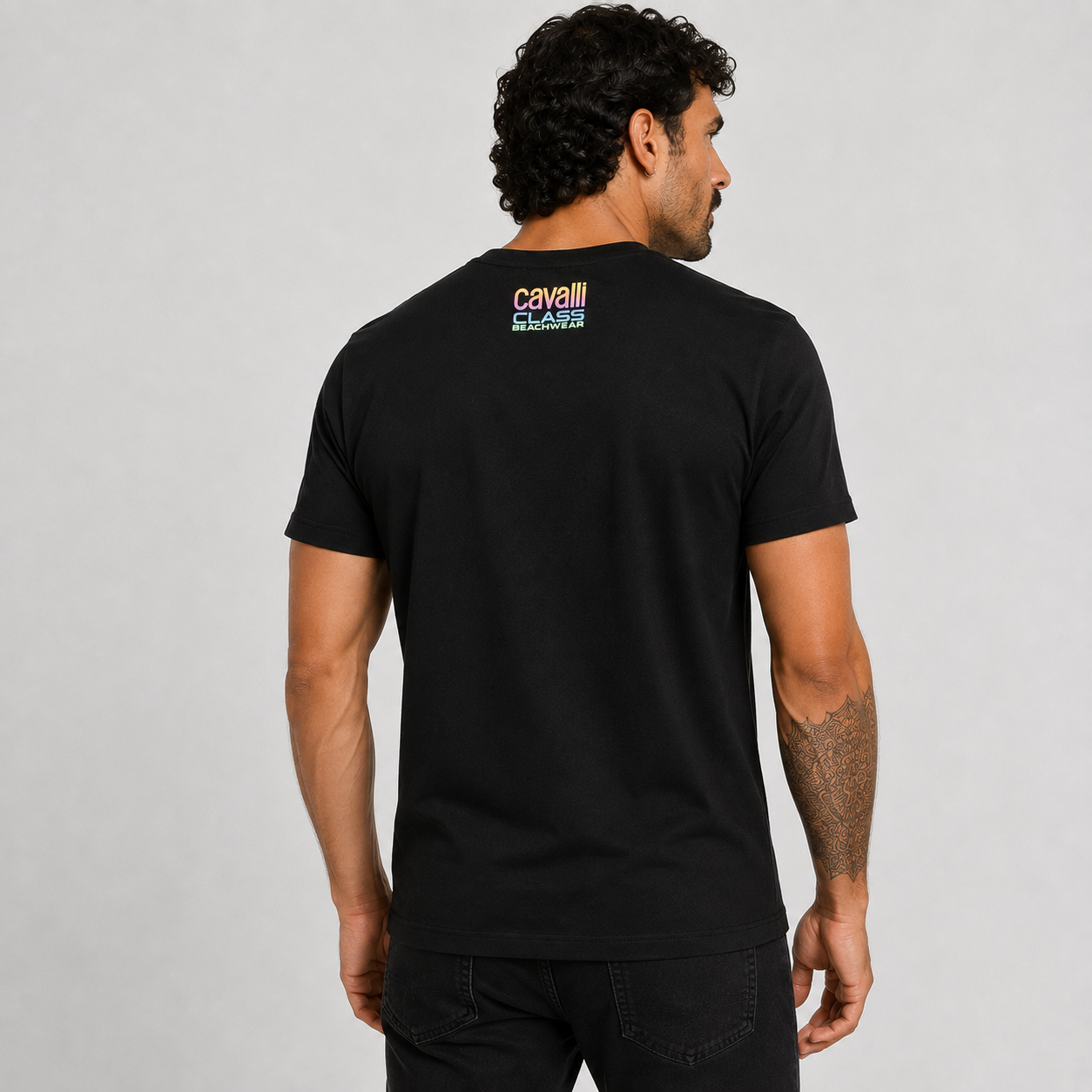 Мъжка черна тениска Cavalli Class Men T-shirt SXH01EJD060 05051 Back View