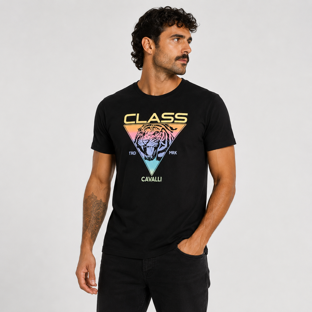 Мъжка черна тениска Cavalli Class Men T-shirt SXH01EJD060 05051 Front View
