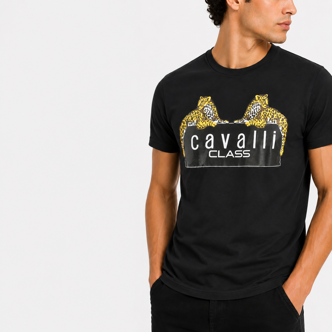 Мъжка черна тениска Cavalli Class Men T-shirt TXT60NJD060 05051 Close-Up