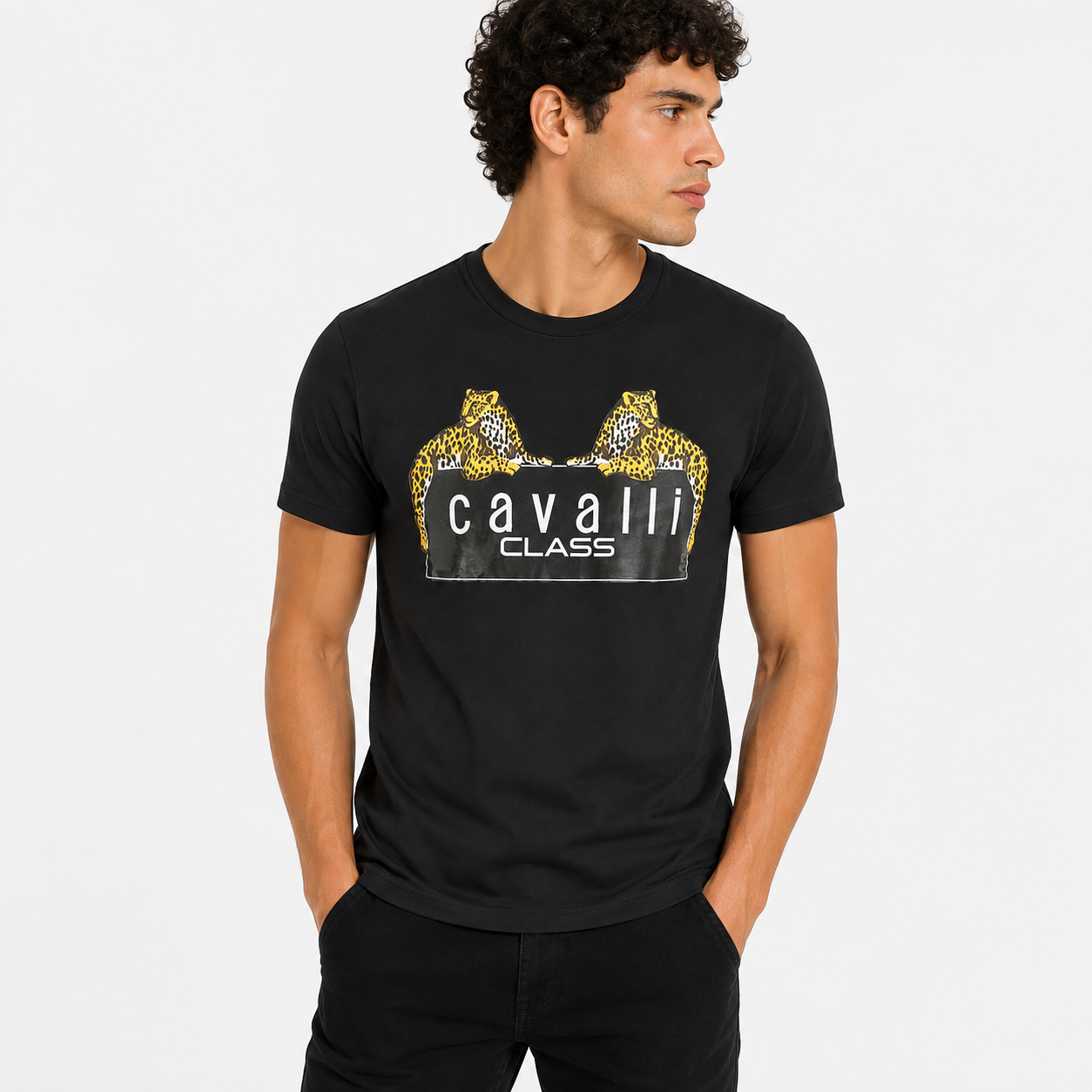 Мъжка черна тениска Cavalli Class Men T-shirt TXT60NJD060 05051 Front View