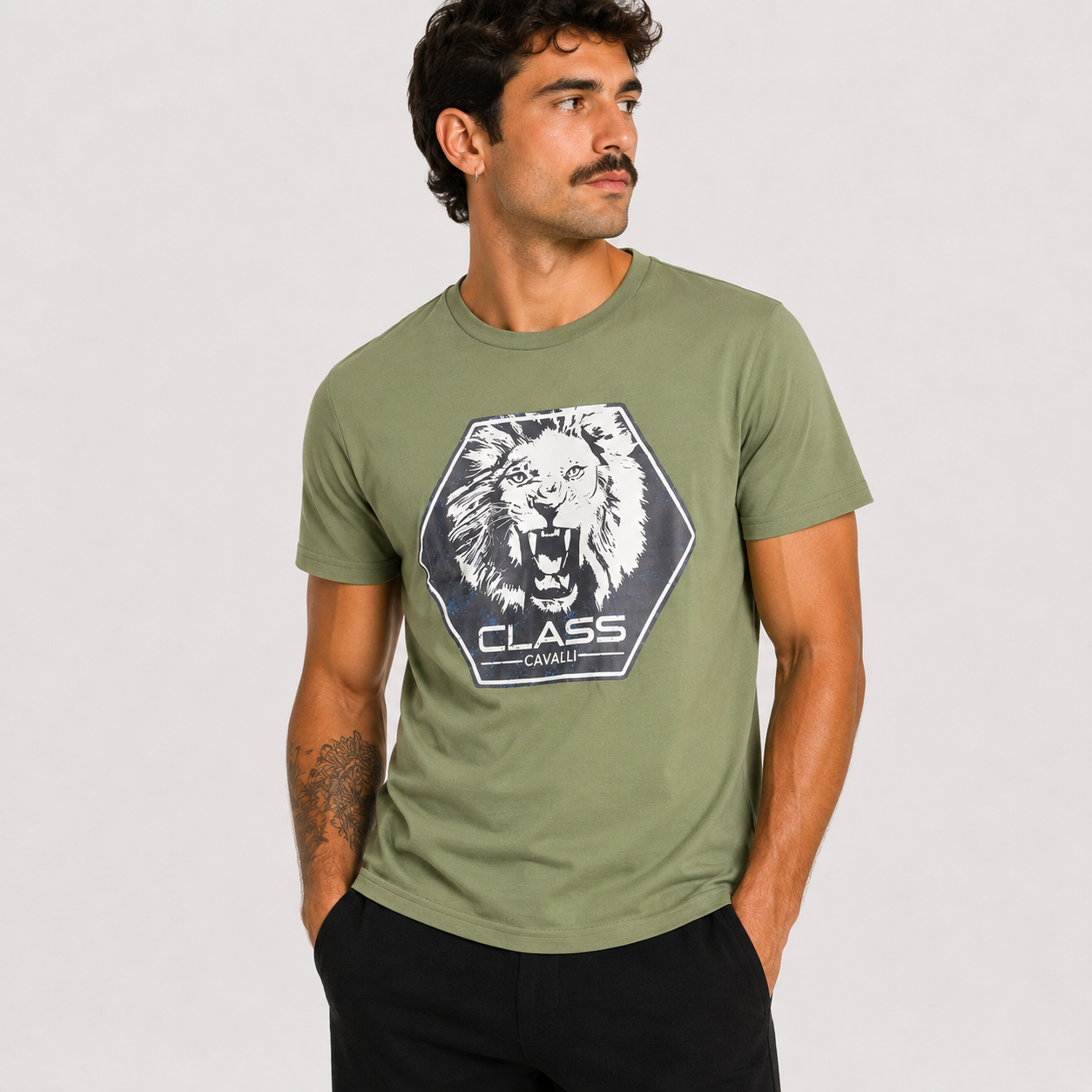 Мъжка зелена тениска Cavalli Class Men T-shirt TXT60PJD060 04050 Front View