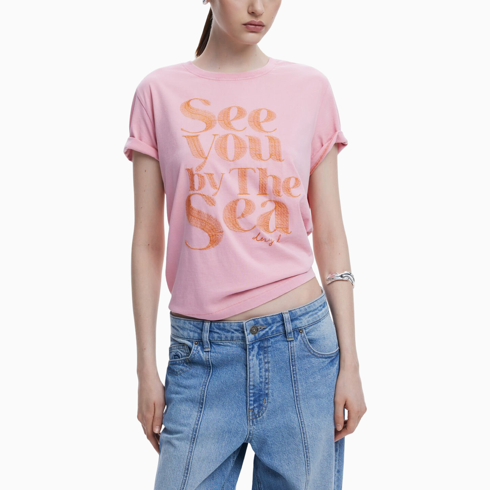 Дамска розова тениска Desigual 25WWTKX2 Front View