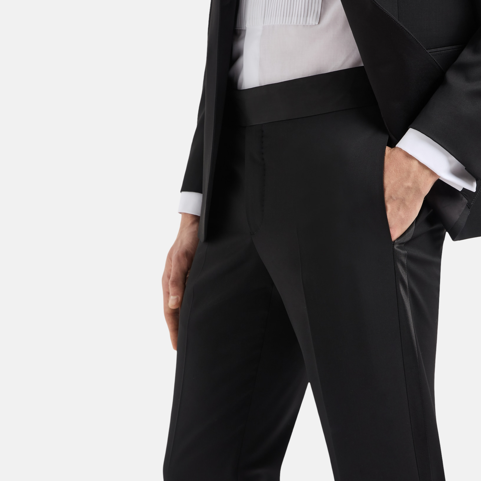 Giorgio Armani Black Tuxedo Fleece Wool Suit Close-Up