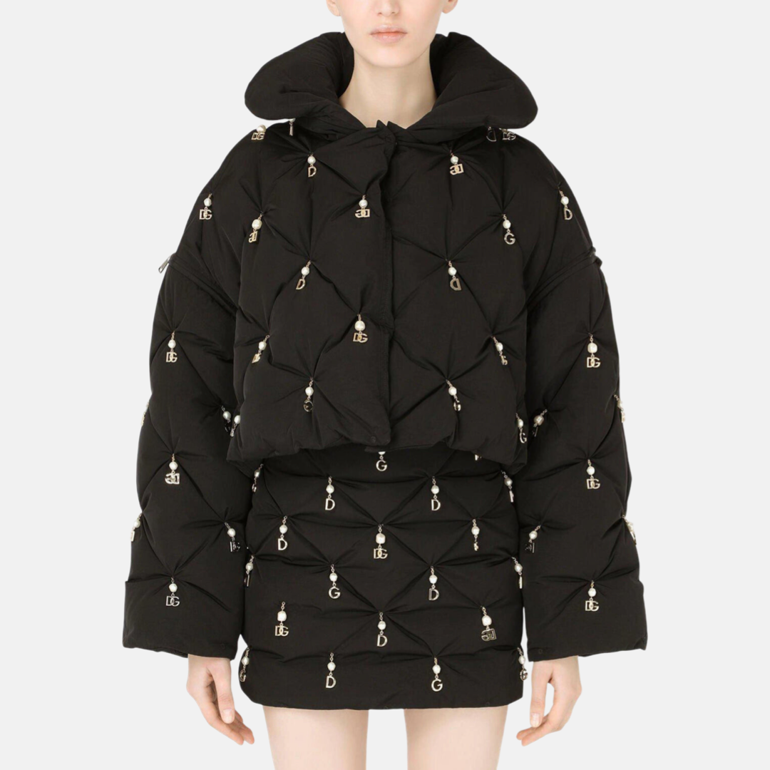 Дамско яке Dolce & Gabbana Elegant Quilted Jacket with Pearl Embellishment