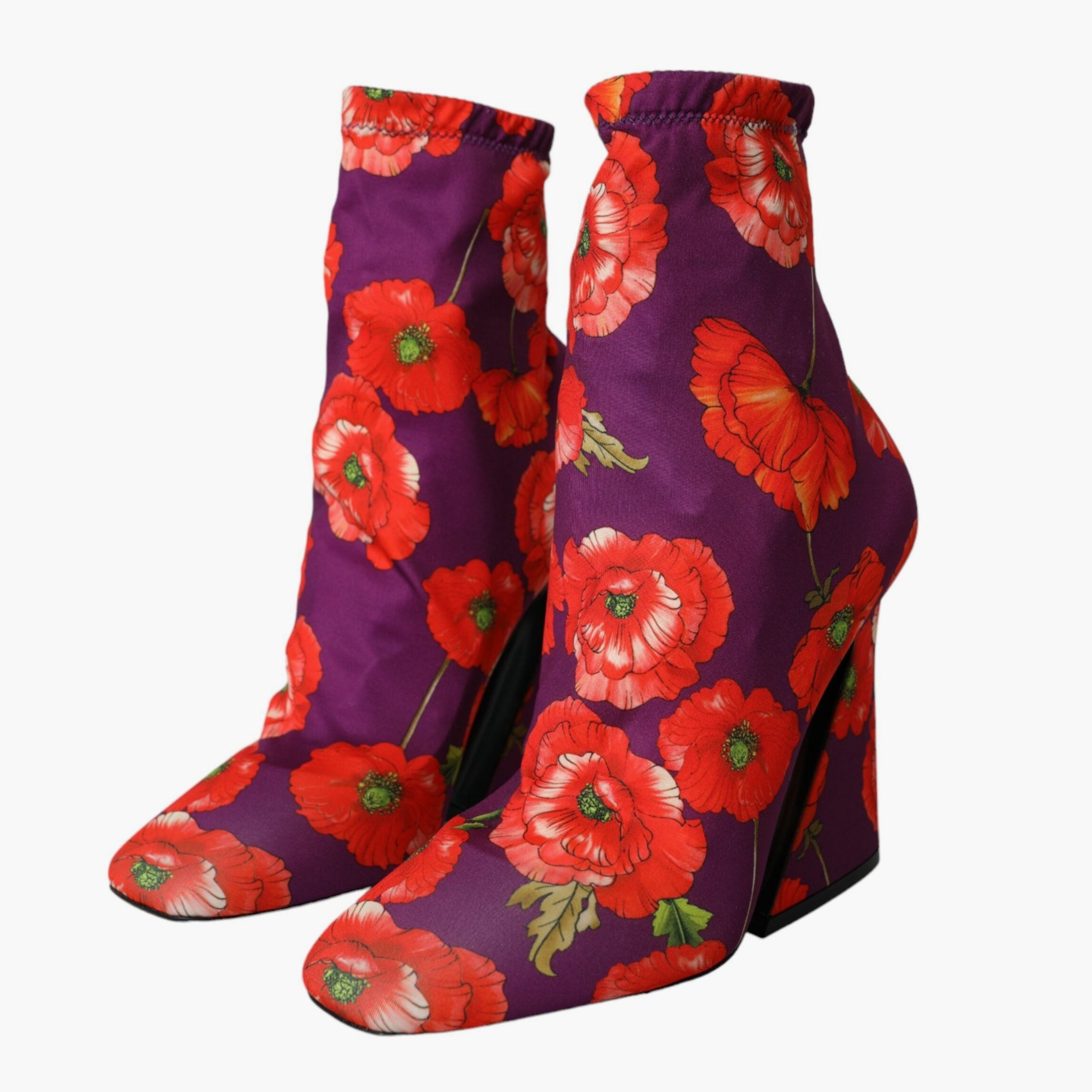 Dolce & Gabbana Purple Floral Jersey Stretch Ankle Boots