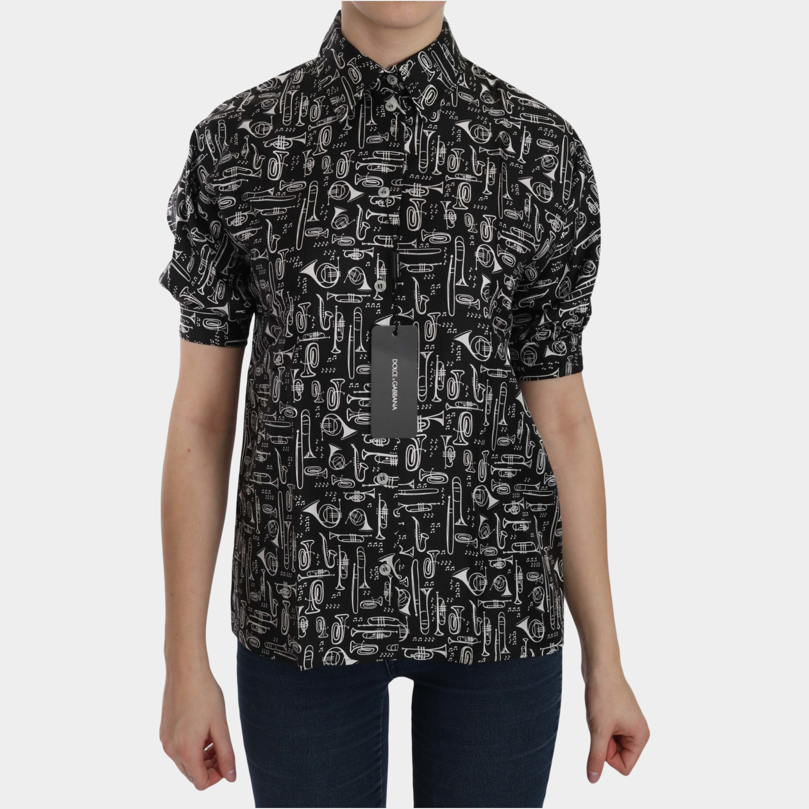 Dolce & Gabbana Trumpet Print Silk Blouse