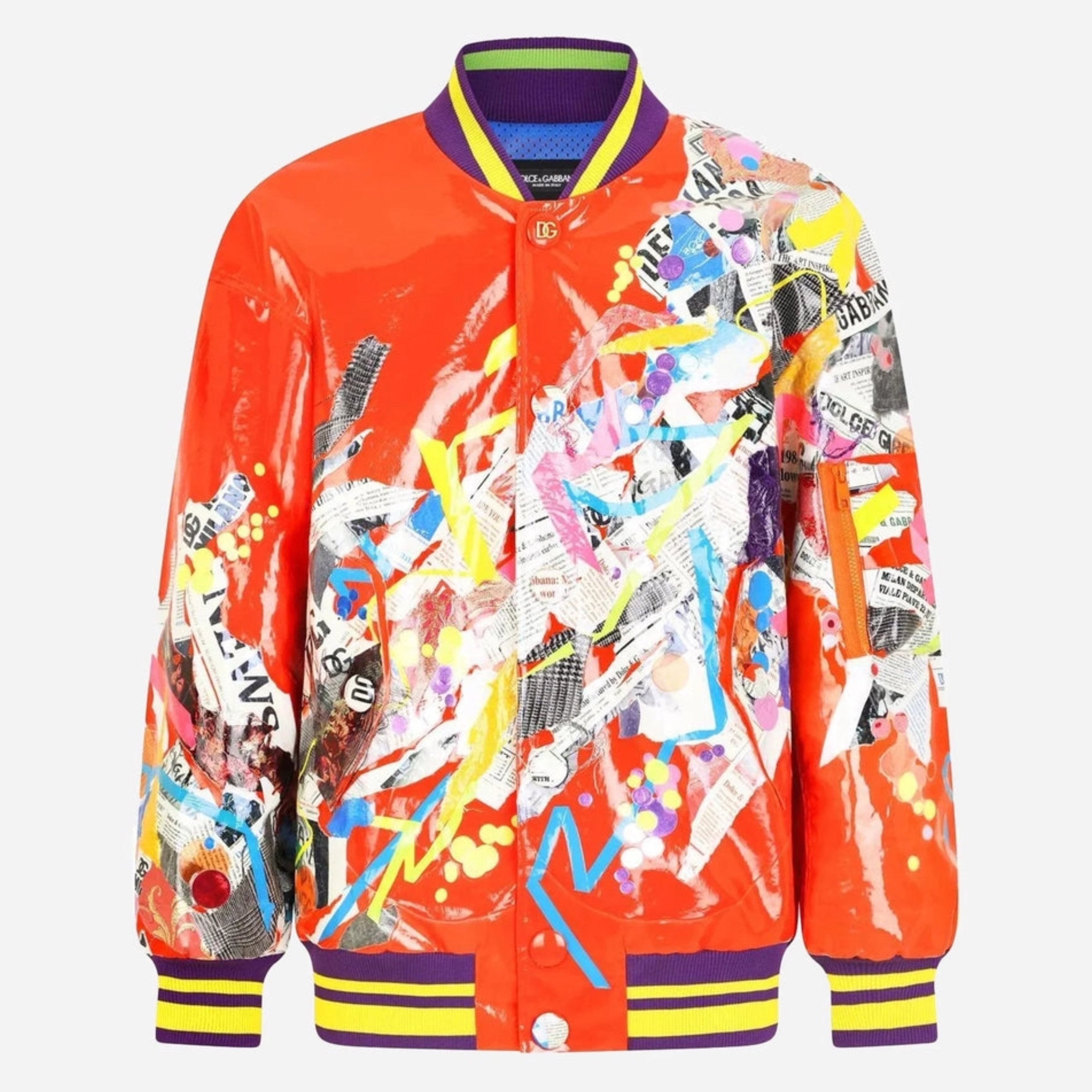 Мъжко луксозно бомбър яке с графичен принт DOLCE & GABBANA Men's Luxury Orange Graphic Print Bomber Jacket 