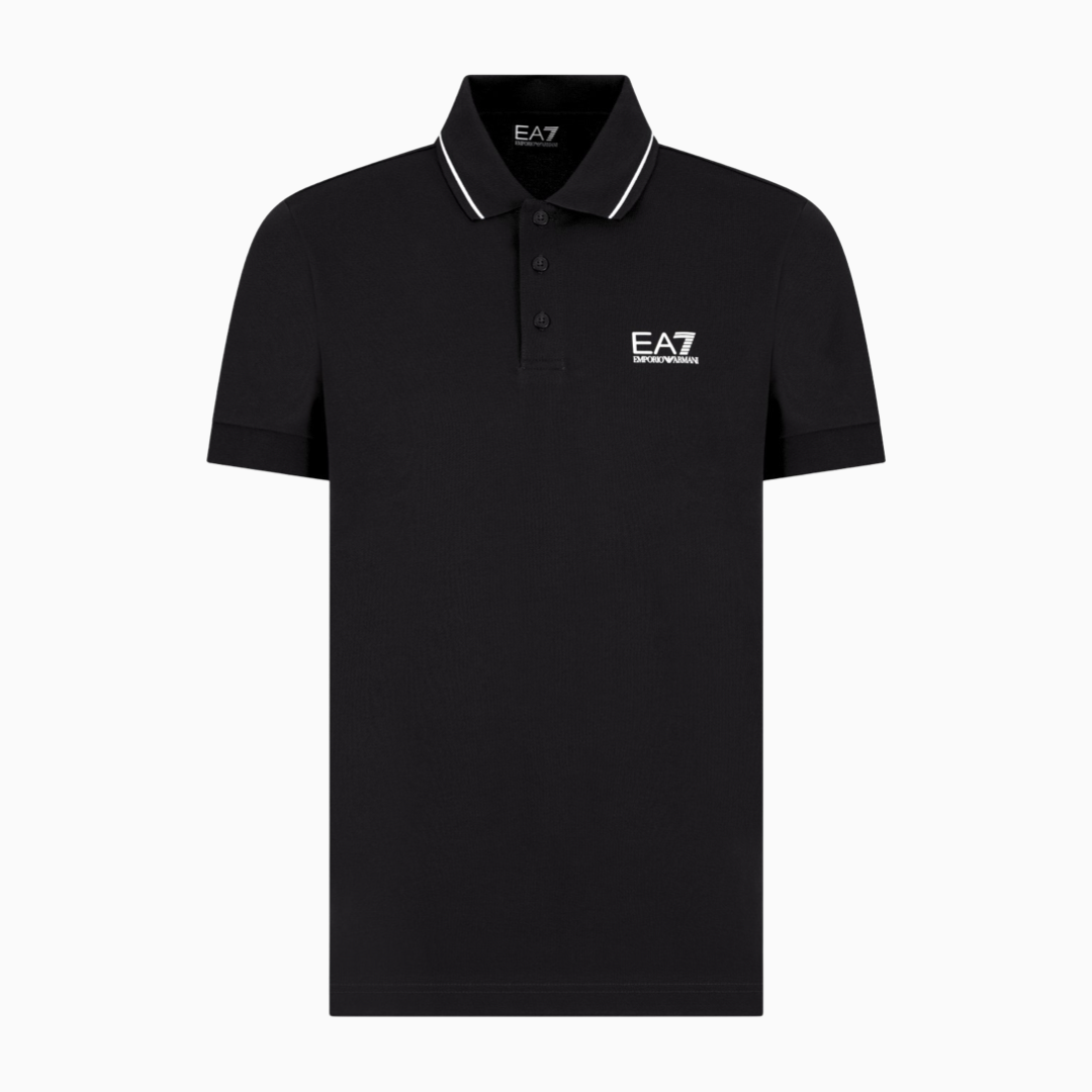 Мъжка поло тениска в черно Men’s polo EA7 Emporio Armani 8NPF16 PJVUZ 1200 Black front t-shirt view