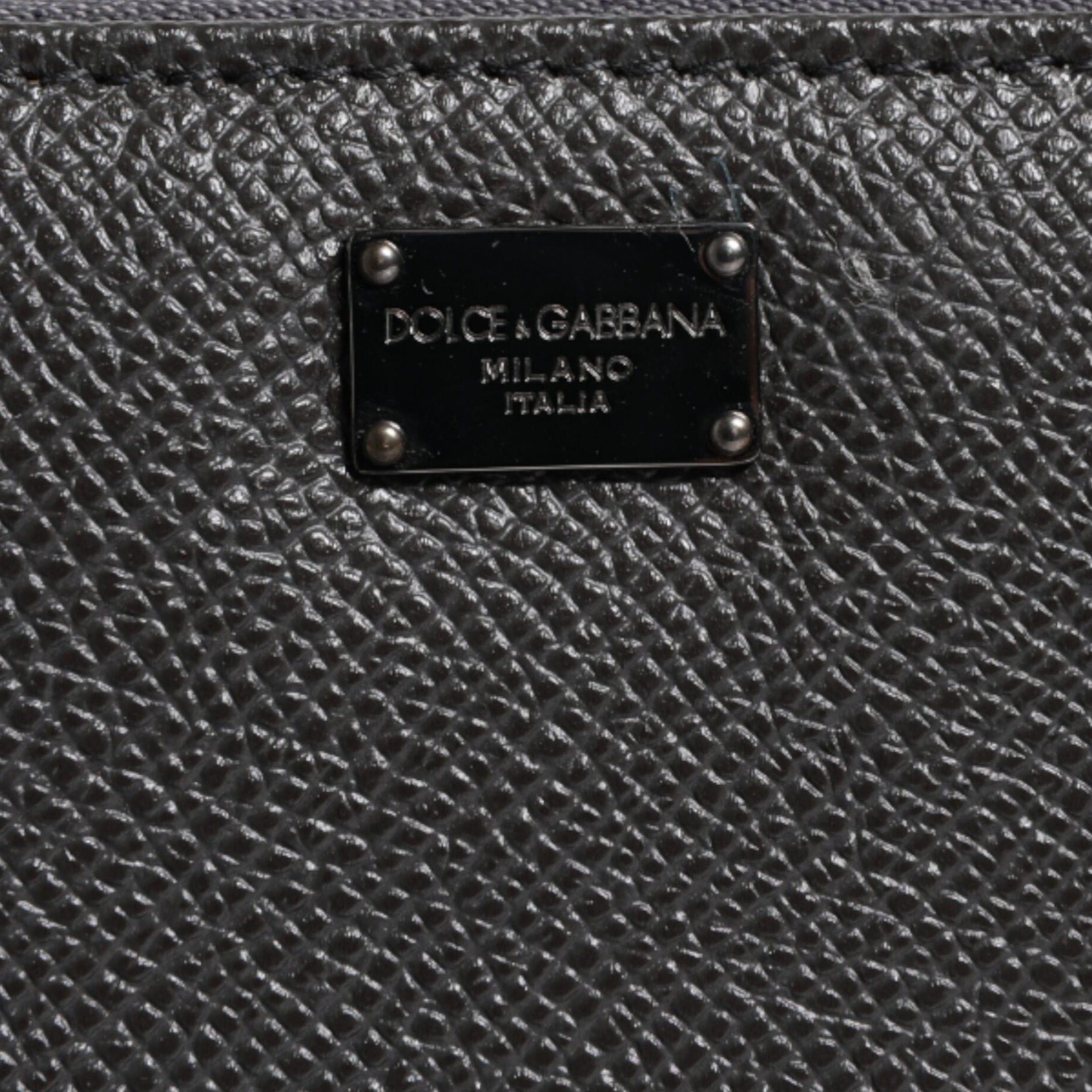 Dolce & Gabbana Dark Gray Leather DG Logo Zip Around Continental Wallet