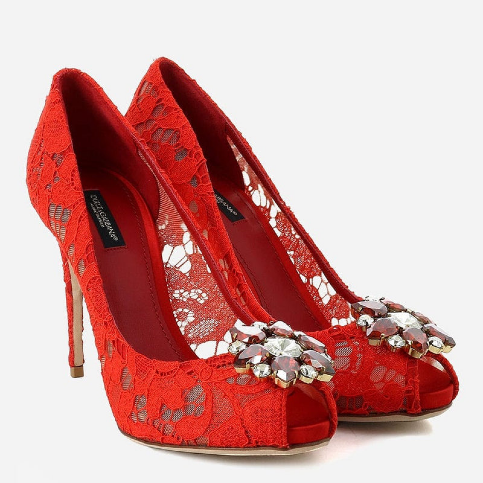 Дамски червени токчета Dolce & Gabbana Bellucci-Spitze 90 Heels Front View