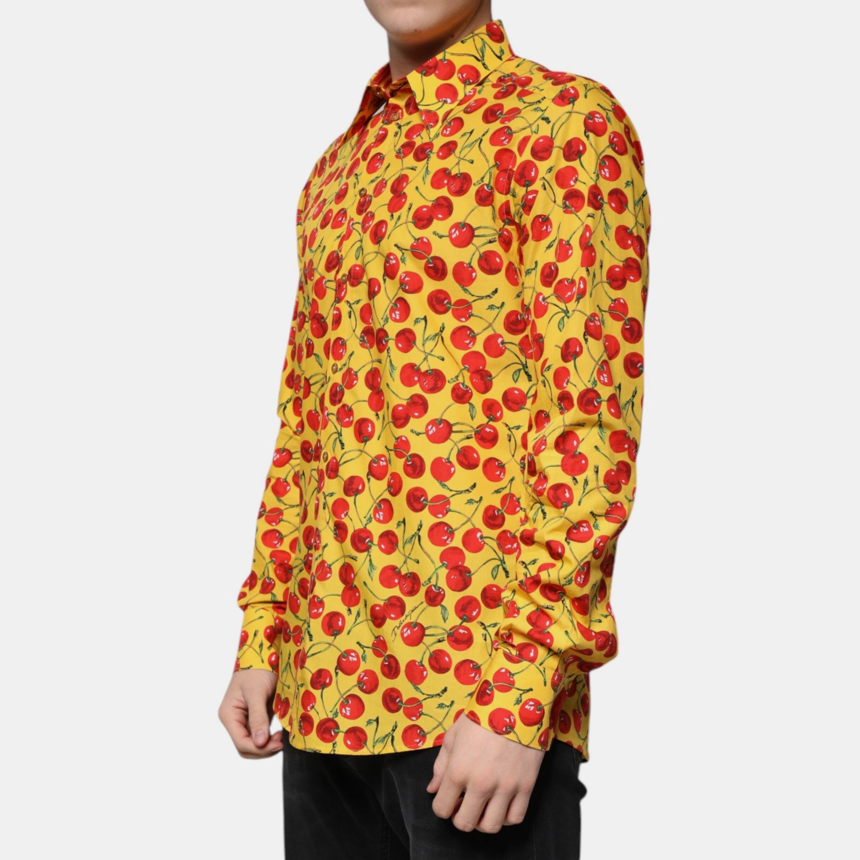 Мъжка луксозна жълта памучна риза DOLCE & GABBANA Men’s Luxury Yellow Cherry Cotton Shirt MARTINI