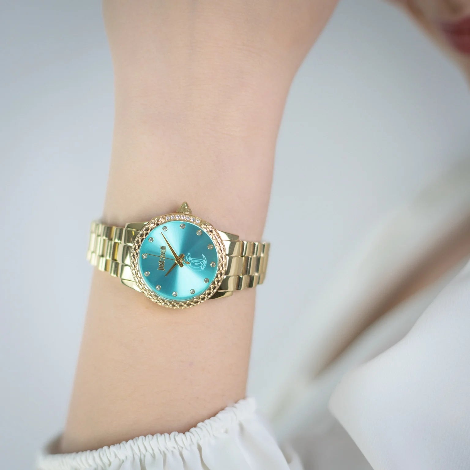 Дамски часовник Women’s watch Just Cavalli Animalier Fiorenza Snake JC1L310M0075 Yellow Gold Turquoise