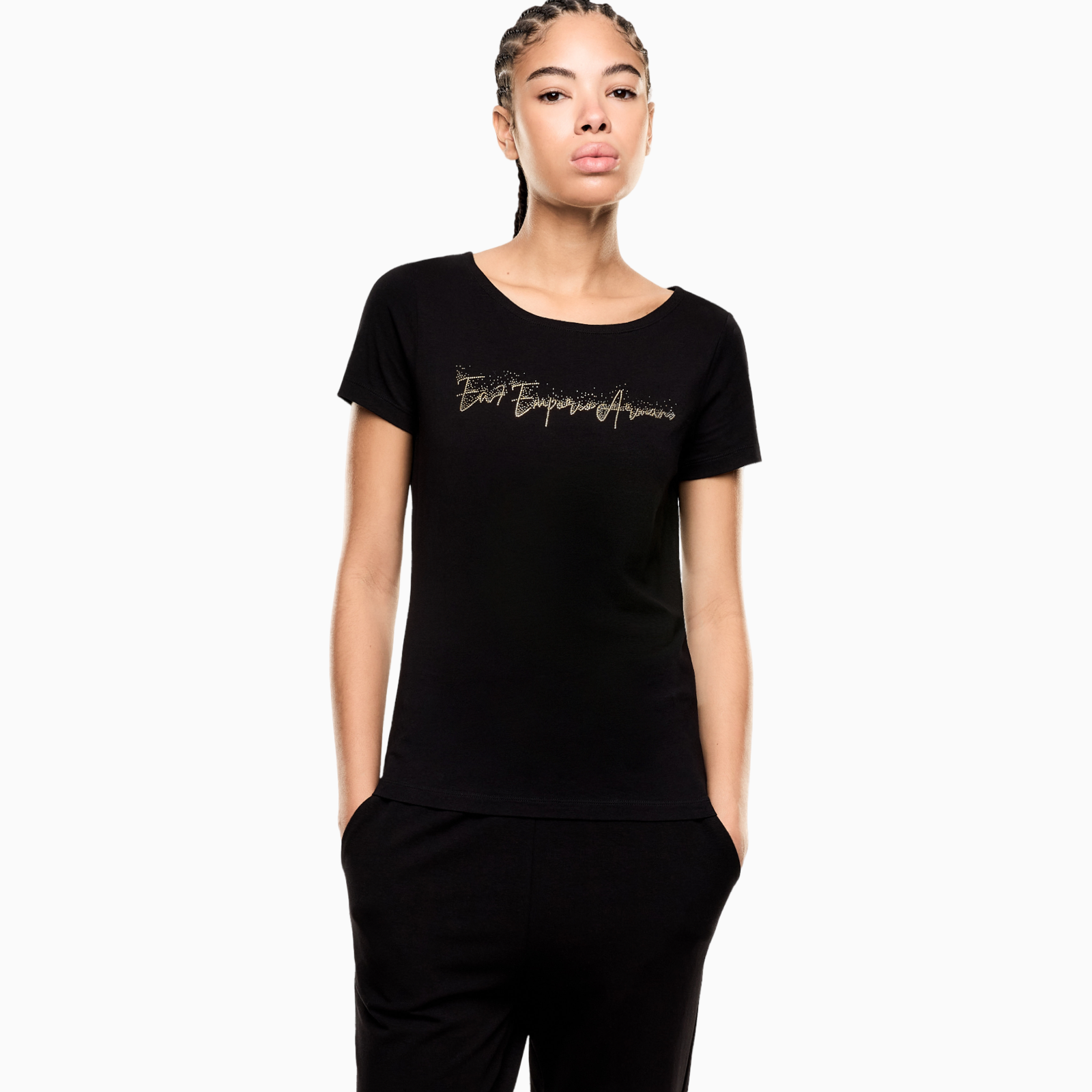 Дамска черна тениска EA7 Emporio Armani Women T-shirt 7W000978 AF10373 UC001 Front View