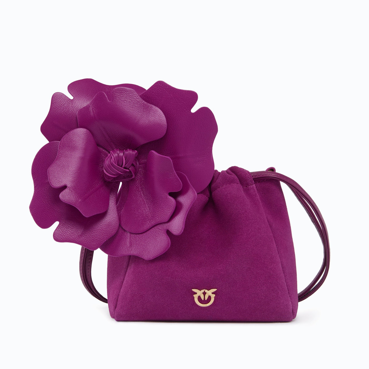 PINKO suede shoulder bucket bag with nappa leather flower 107678A3M6-N45Y purple