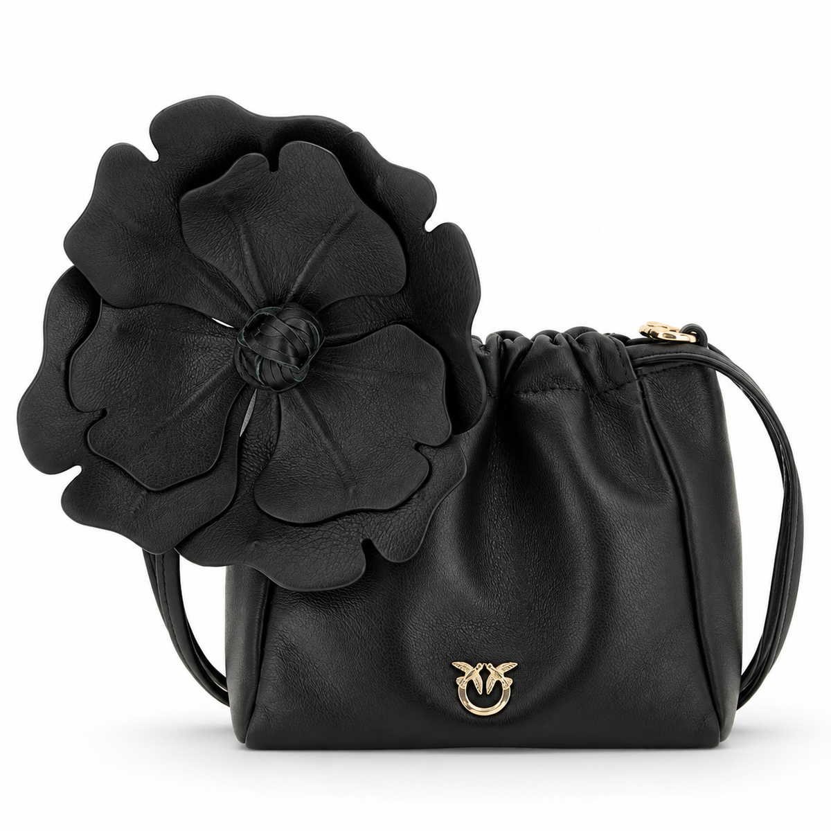 PINKO suede shoulder bucket bag with nappa leather flower 107678A3M6-Z99Y Black