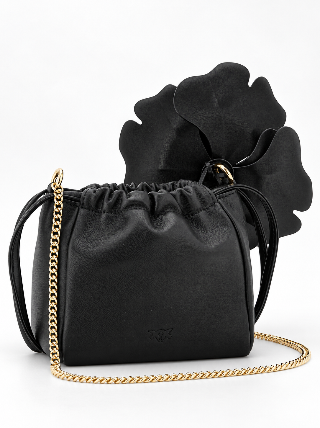 PINKO suede shoulder bucket bag with nappa leather flower 107678A3M6-Z99Y Black back view