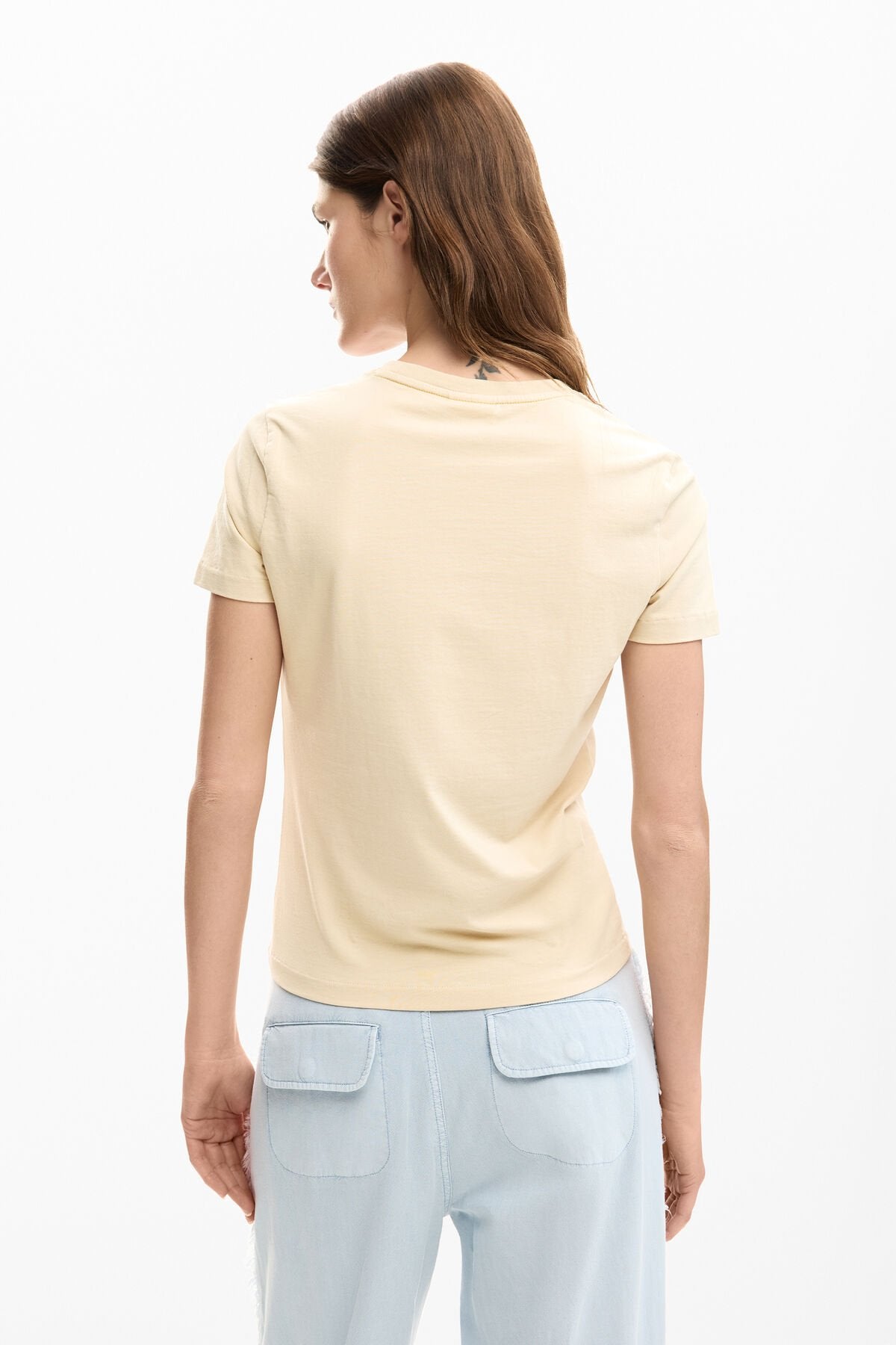 Дамска тениска Women’s hibiscus t-shirt Desigual 26SWTK031001 Beige back view