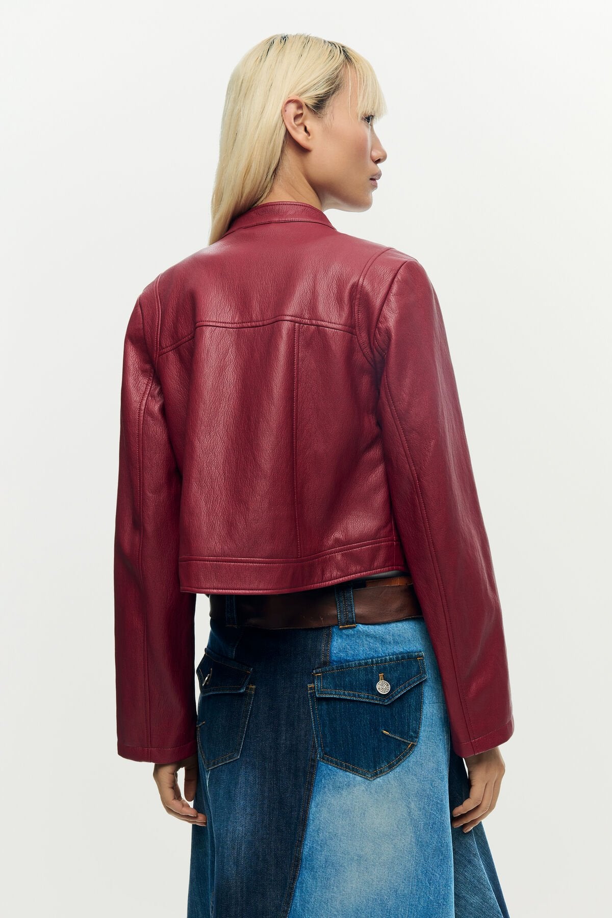 Дамско кожено яке Women’s leather jacket Desigual 26SWEW093192 Red back view