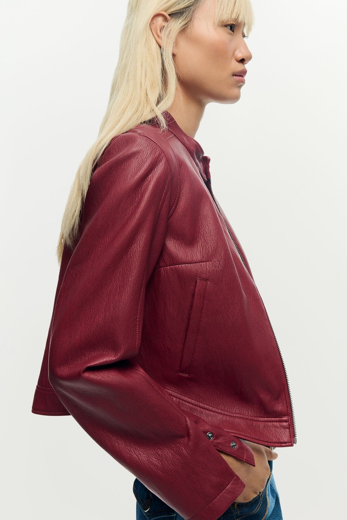 Дамско кожено яке Women’s leather jacket Desigual 26SWEW093192 Red side view